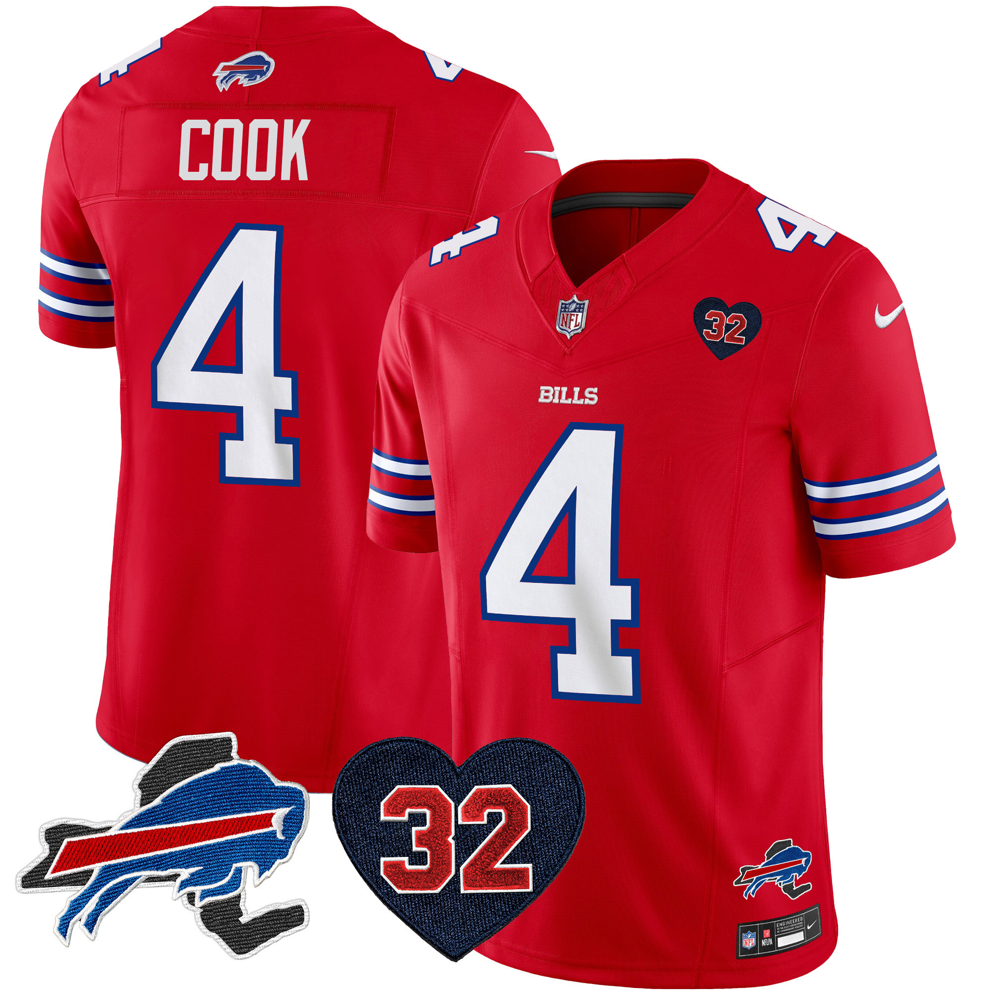 James Cook Men's Buffalo Bills O.J. Simpson Patch Vapor Limited Red Jersey - All Stitched