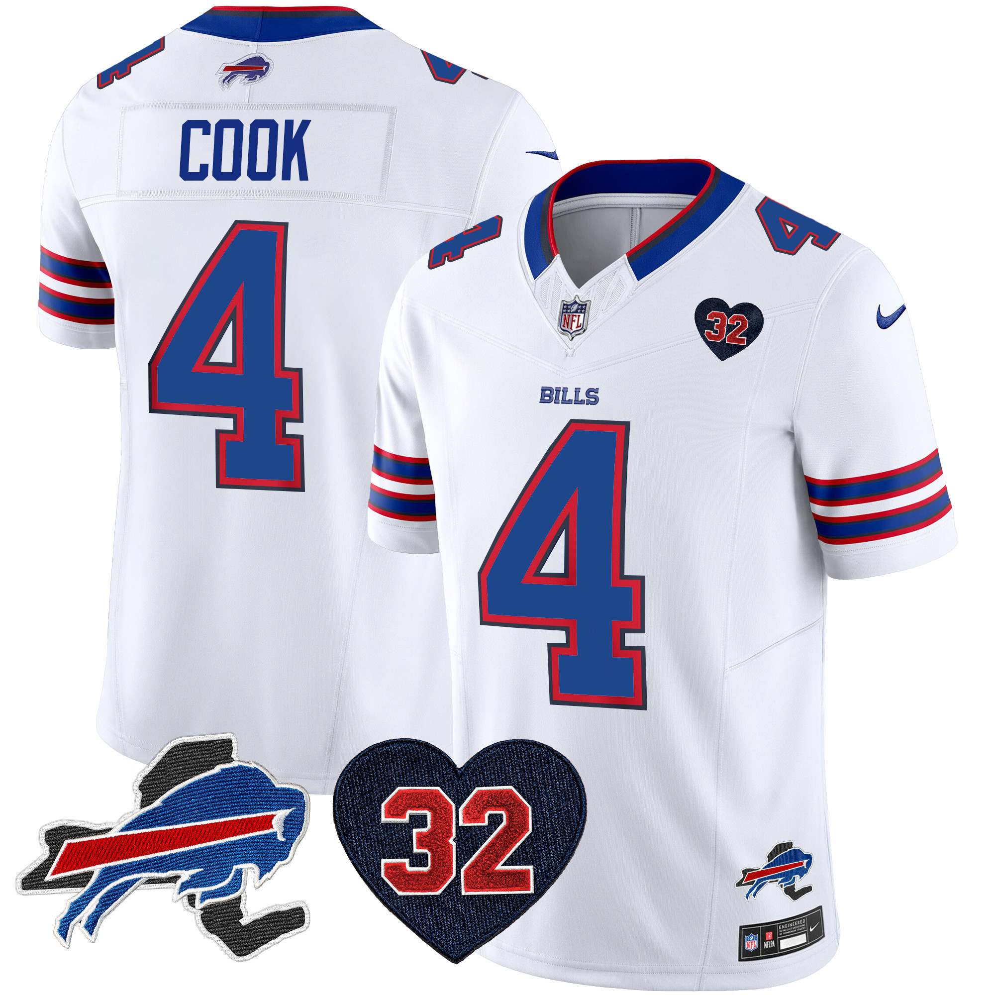James Cook Men's Buffalo Bills O.J. Simpson Patch Vapor Limited White Jersey - All Stitched