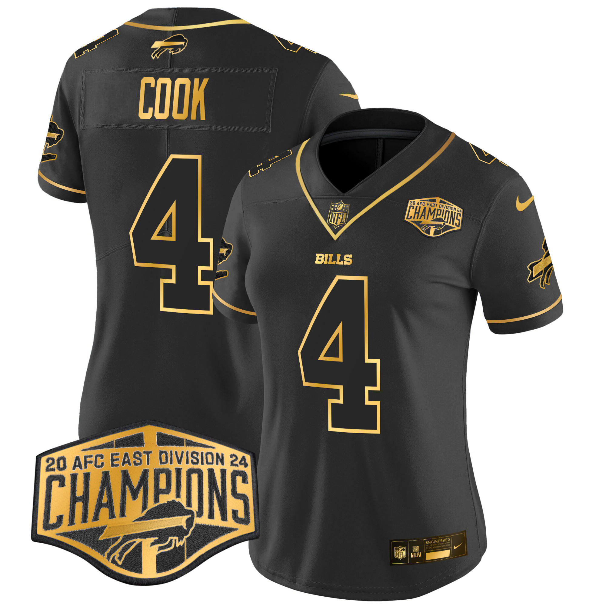 James Cook Women's Buffalo Bills 2024 AFC East Division Champions Gold Vapor Limited Black Gold Jersey - All Stitched