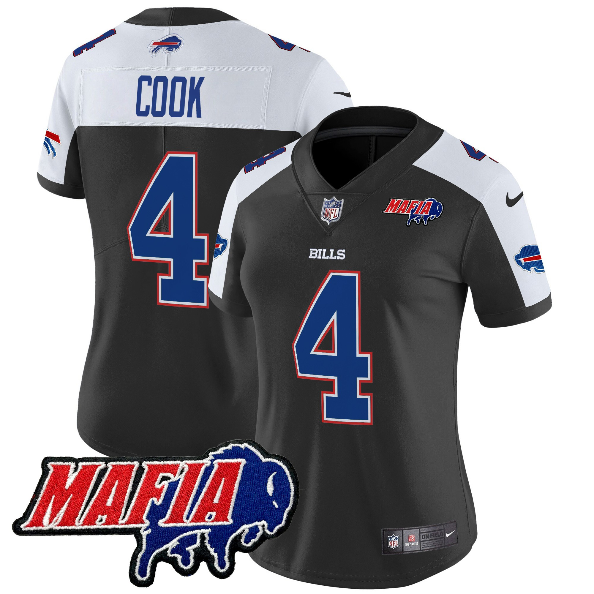 James Cook Women's Buffalo Bills 2024 Buffalo Bills Mafia Patch Vapor Limited Black Alternate Jersey - All Stitched