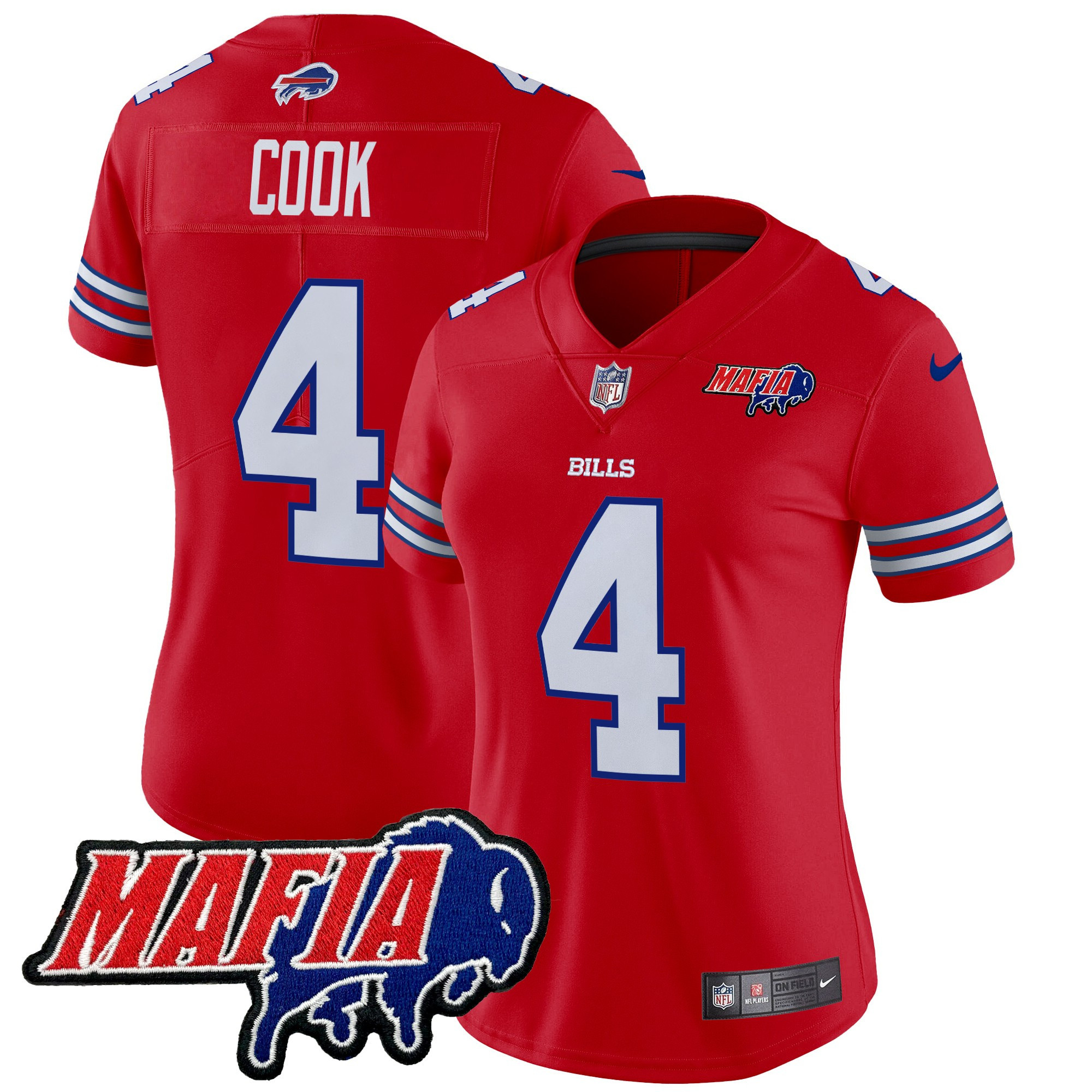 James Cook Women's Buffalo Bills 2024 Buffalo Bills Mafia Patch Vapor Limited Red Jersey - All Stitched