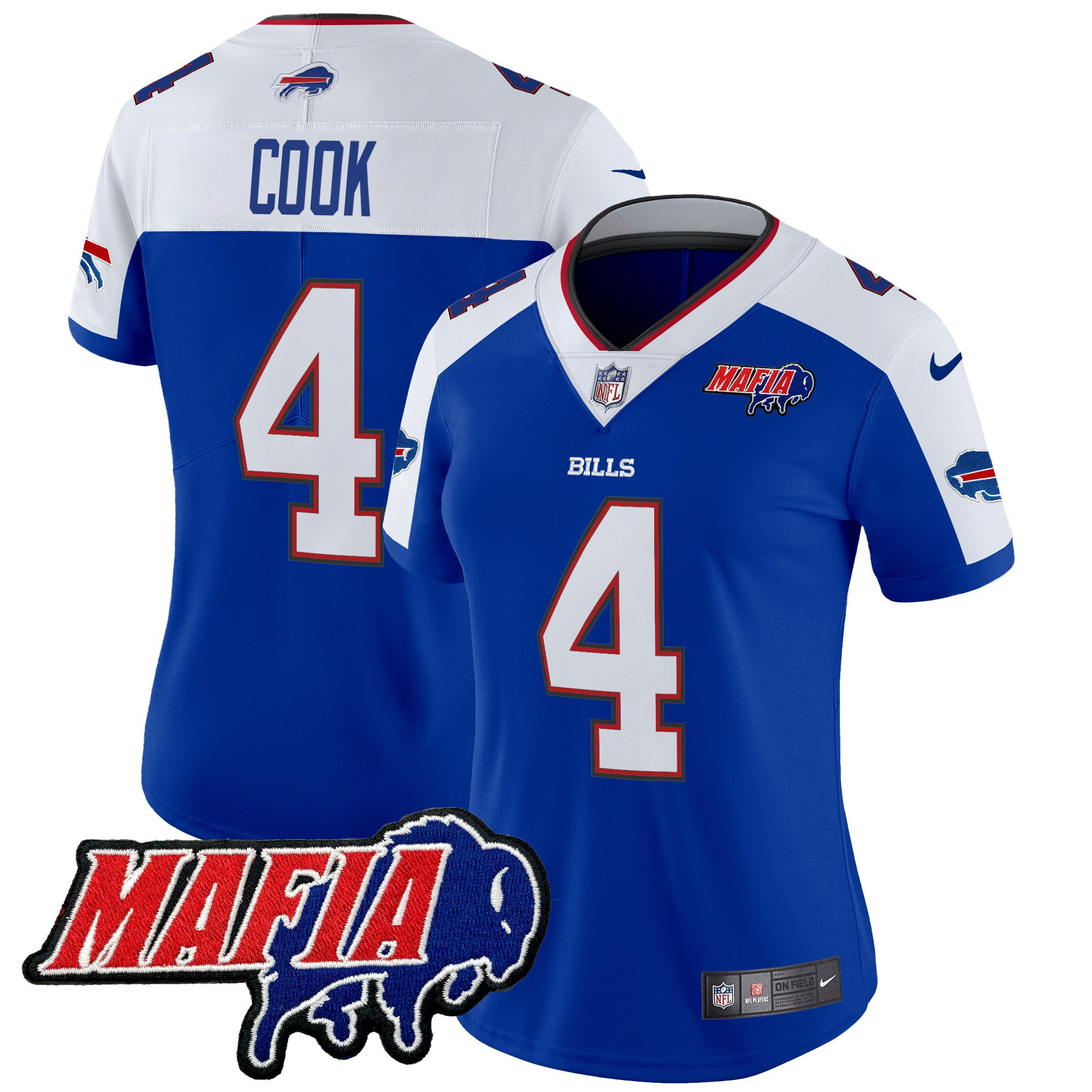 James Cook Women's Buffalo Bills 2024 Buffalo Bills Mafia Patch Vapor Limited Royal Alternate Jersey - All Stitched