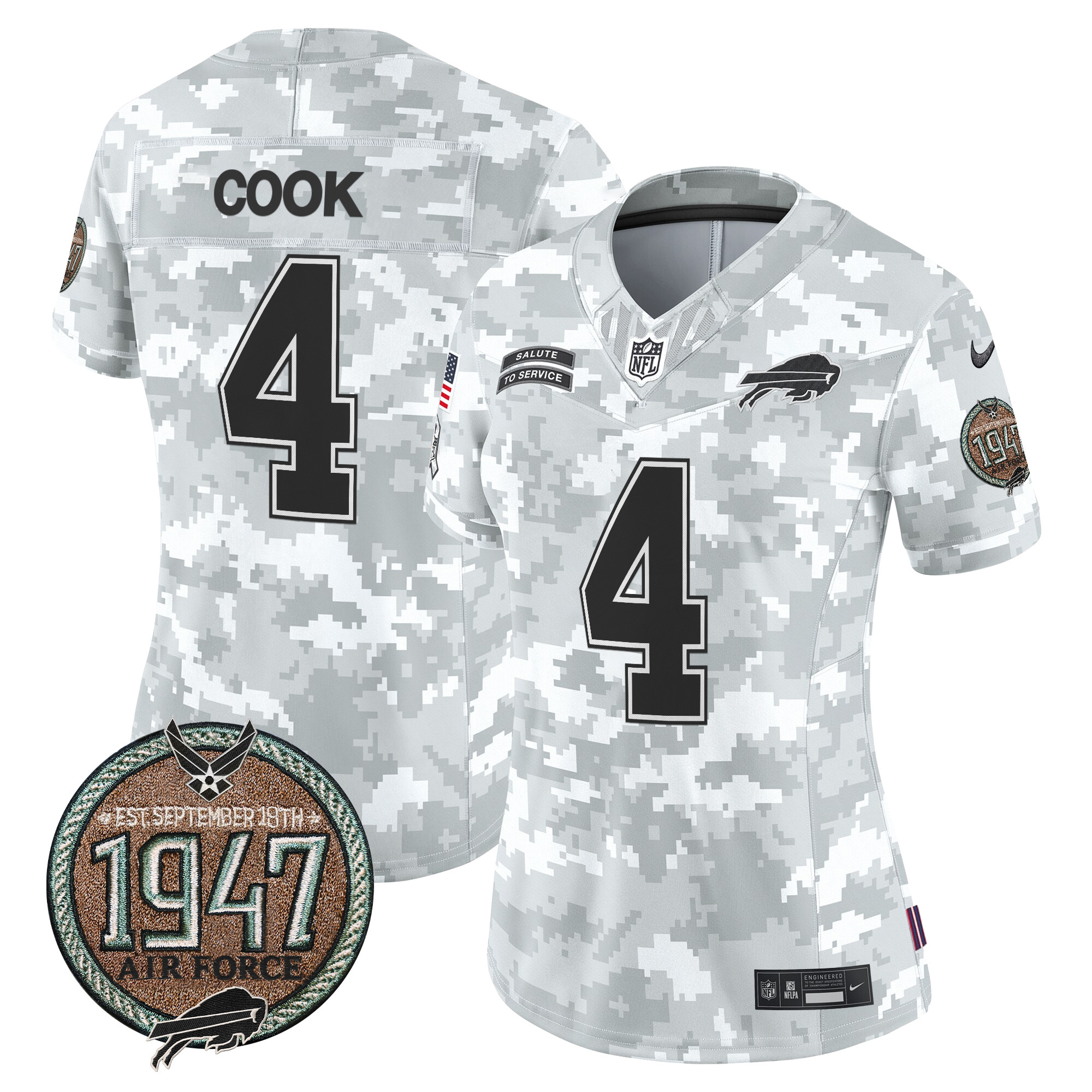 James Cook Women's Buffalo Bills 2024 Salute to Service Establishment Year Patch Vapor Limited Air Force Jersey - All Stitched