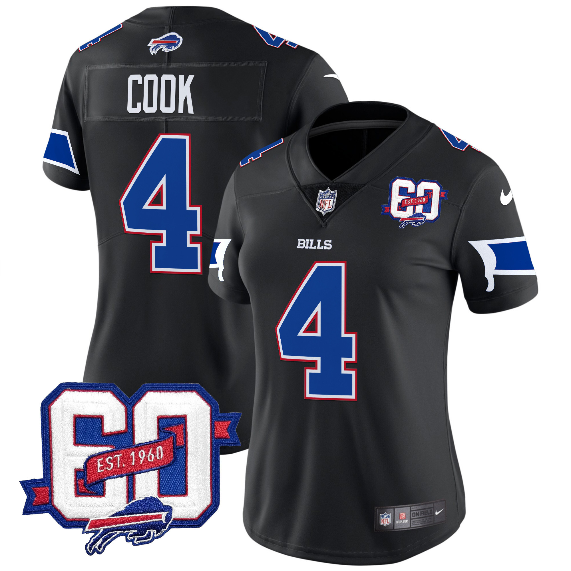 James Cook Women's Buffalo Bills 60th Anniversary Patch Vapor Limited Black Jersey - All Stitched