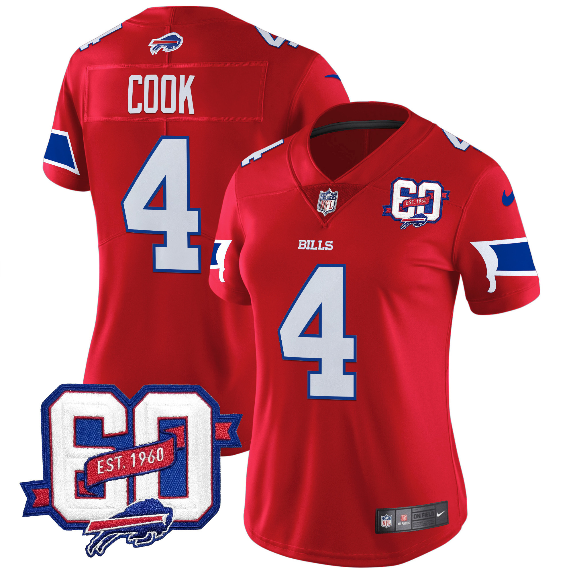 James Cook Women's Buffalo Bills 60th Anniversary Patch Vapor Limited Red Jersey - All Stitched