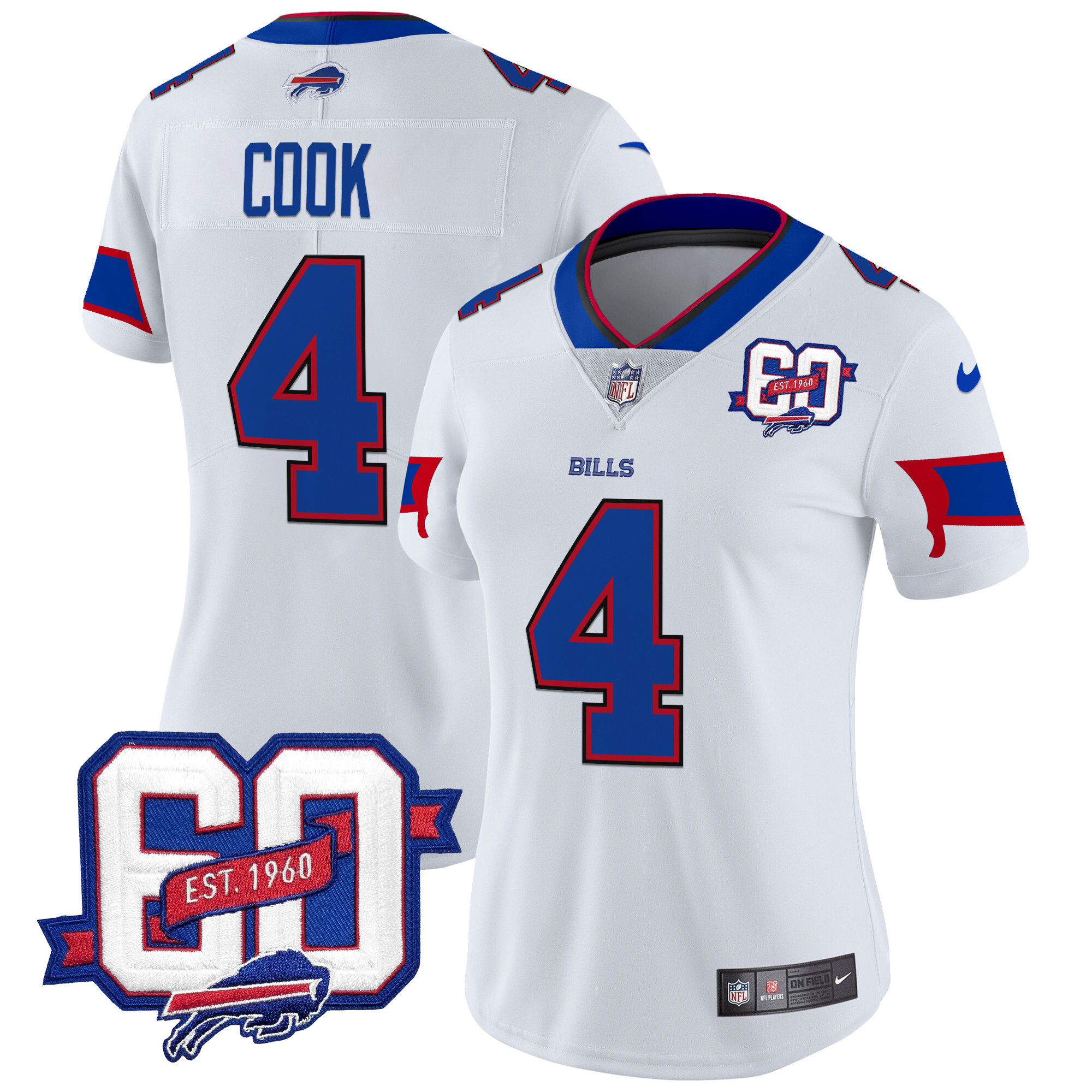James Cook Women's Buffalo Bills 60th Anniversary Patch Vapor Limited White Jersey - All Stitched
