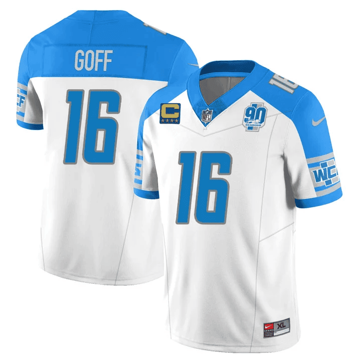 Jared Goff MenÃ¢â‚¬â„¢s Detroit Lions 90th Year Patch Vapor Jersey V2 Ã¢â‚¬â€œ All Stitched Inverted Jersey - All Stitched
