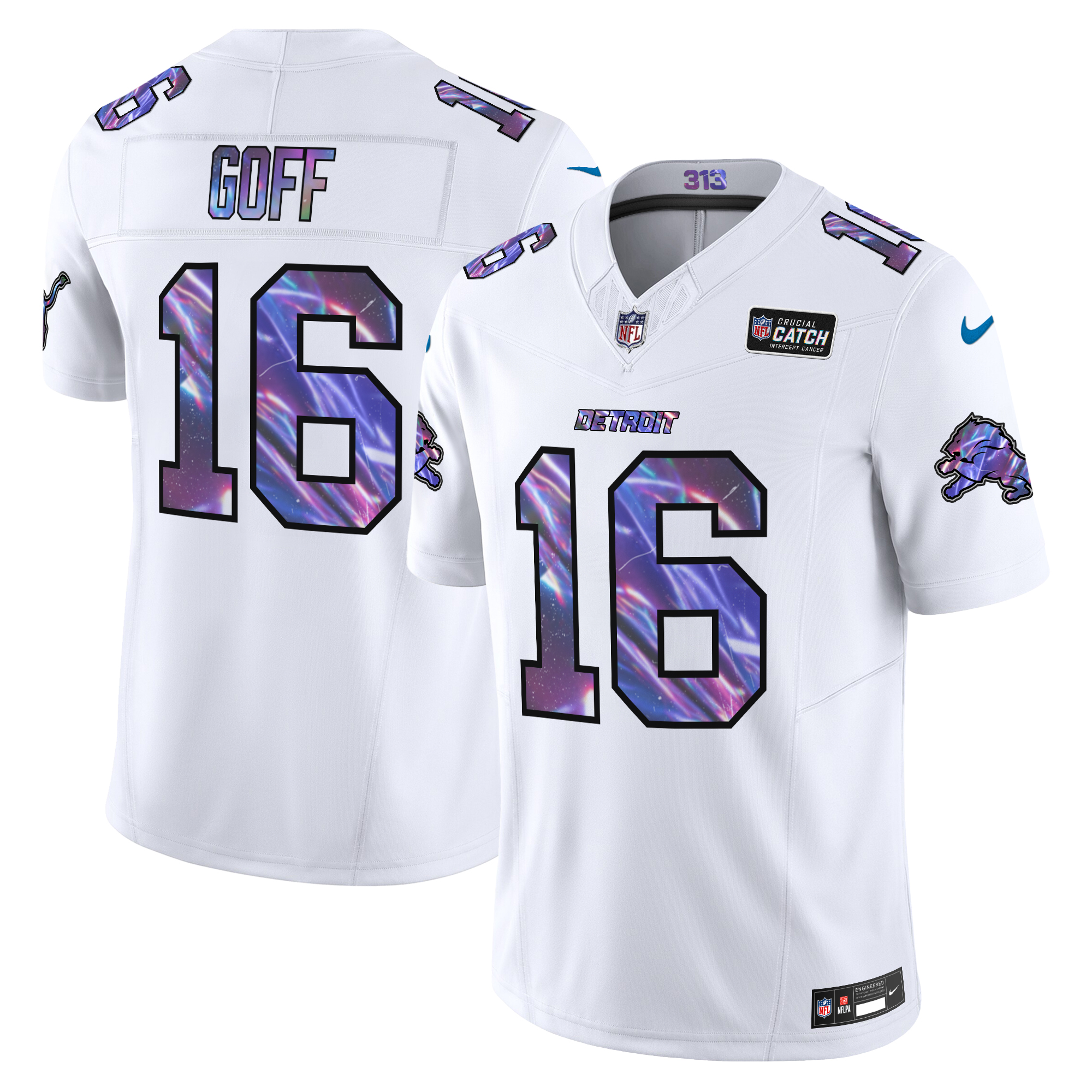 Jared Goff Men's Detroit Lions 2024 Crucial Catch Vapor Limited White Jersey - All Stitched