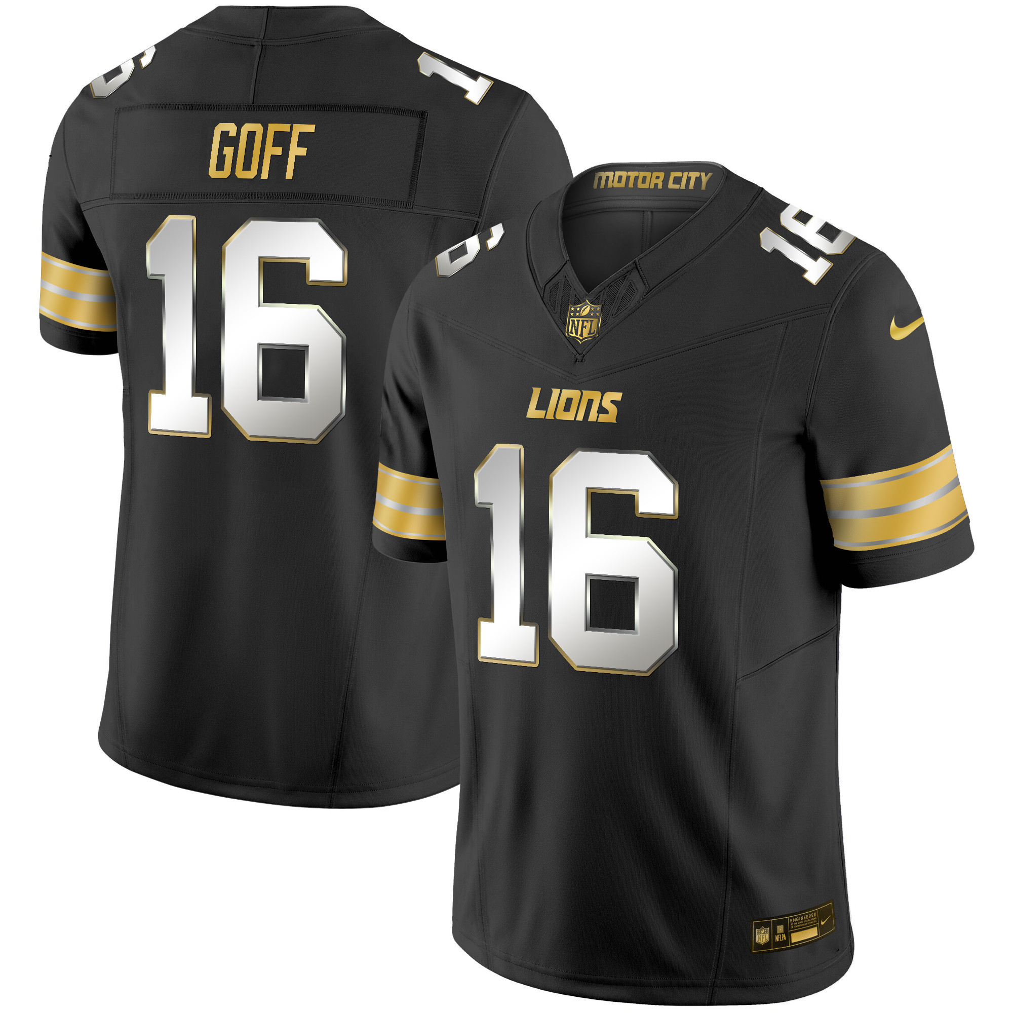 Jared Goff Men's Detroit Lions 2024 Gold Vapor Limited Black Limited Jersey - All Stitched