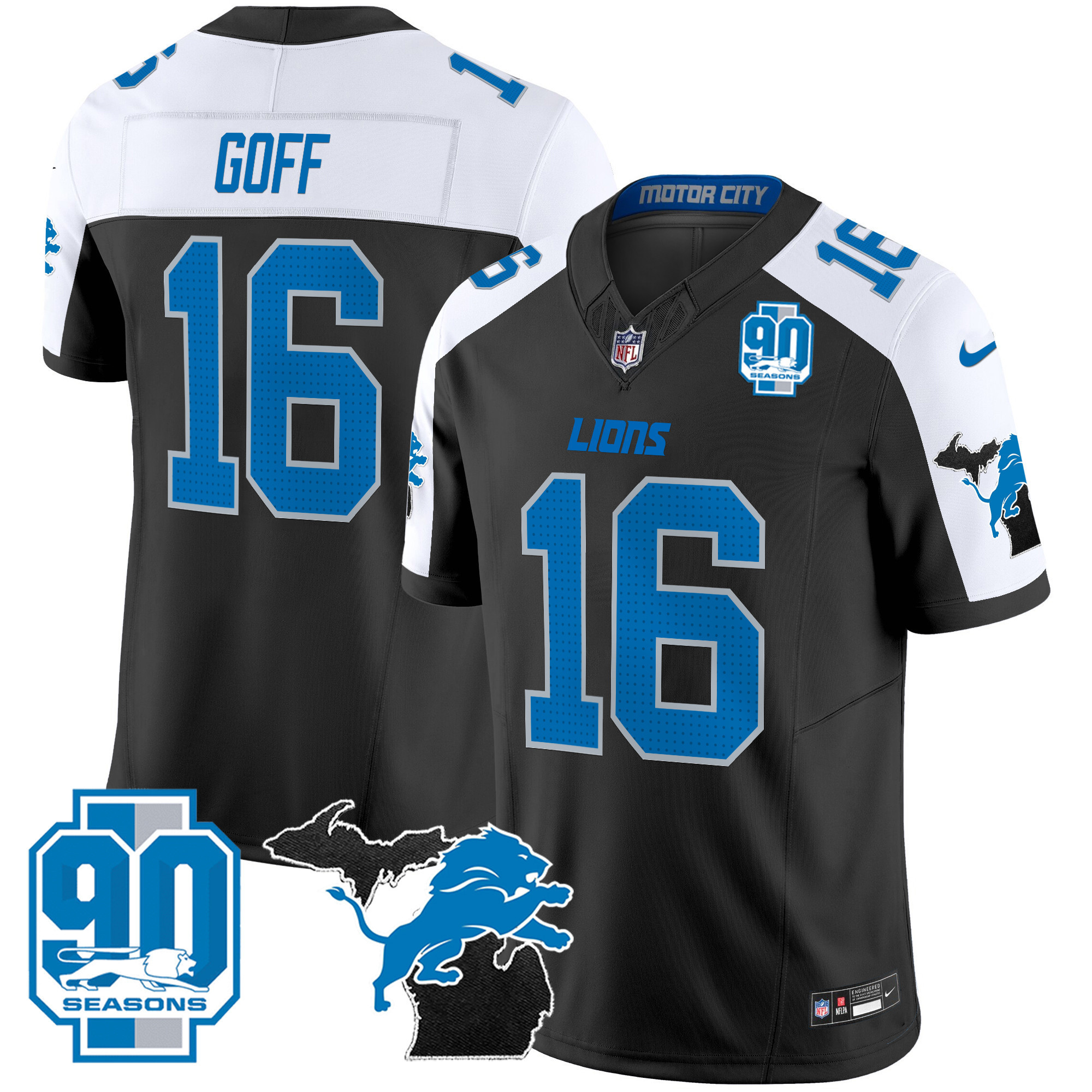 Jared Goff Men's Detroit Lions 2024 Michigan & 90th Year Patch Vapor Alternate Jersey - All Stitched