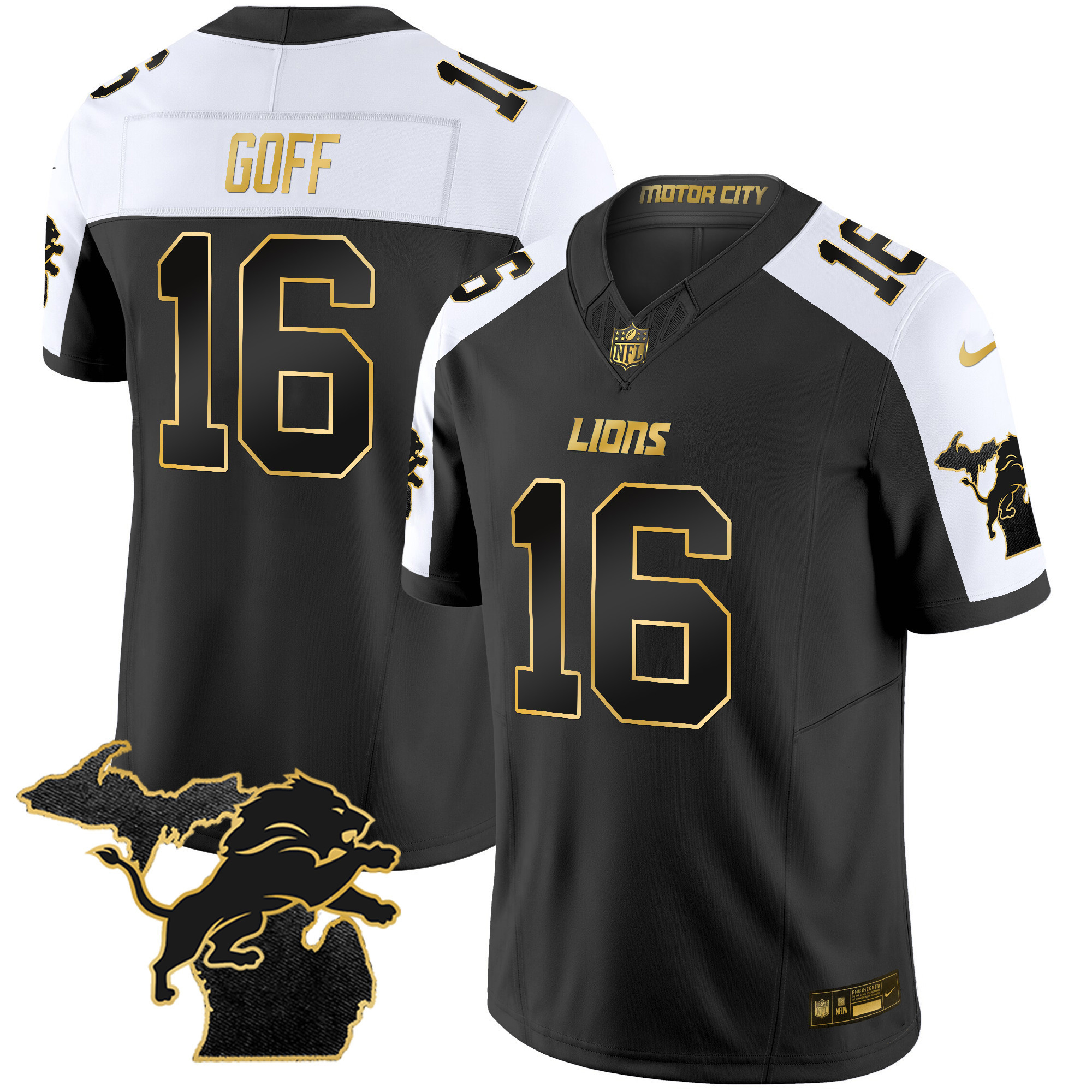 Jared Goff Men's Detroit Lions 2024 Michigan Patch Gold Vapor Alternate Jersey - All Stitched