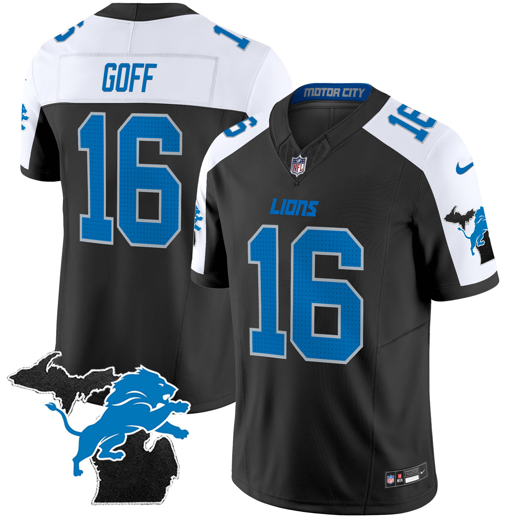 Jared Goff Men's Detroit Lions 2024 Michigan Patch Vapor Limited Alternate Jersey - All Stitched
