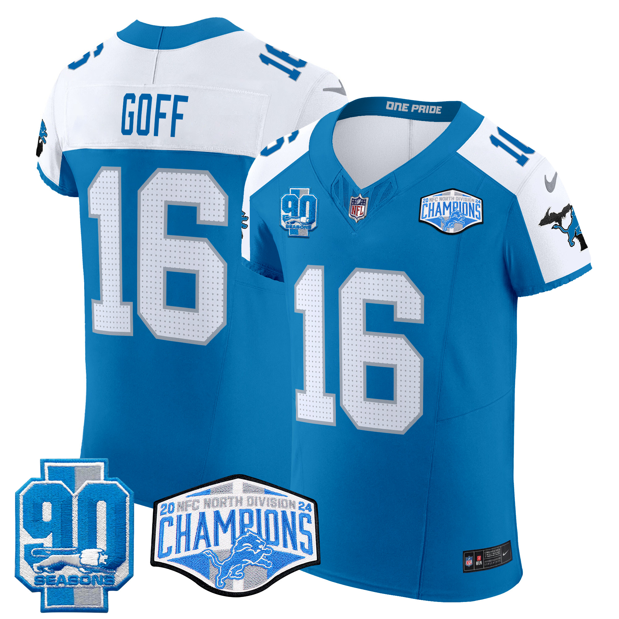 Jared Goff Men's Detroit Lions 2024 NFC North Division Champions Patch Vapor Elite Blue Alternate Jersey - All Stitched