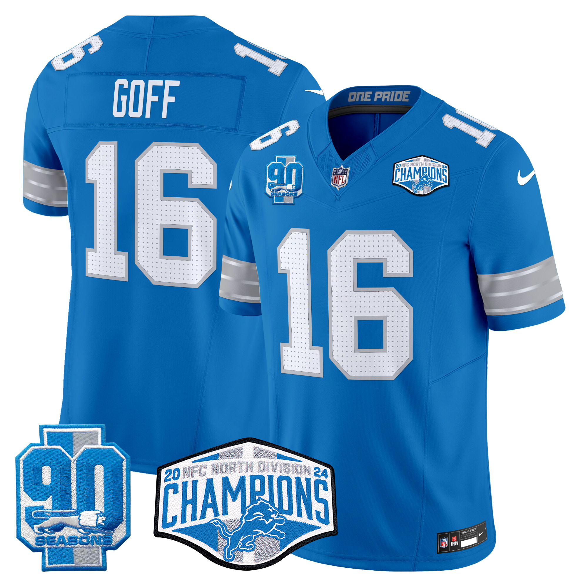 Jared Goff Men's Detroit Lions 2024 NFC North Division Champions Patch Vapor Limited Blue Jersey - All Stitched
