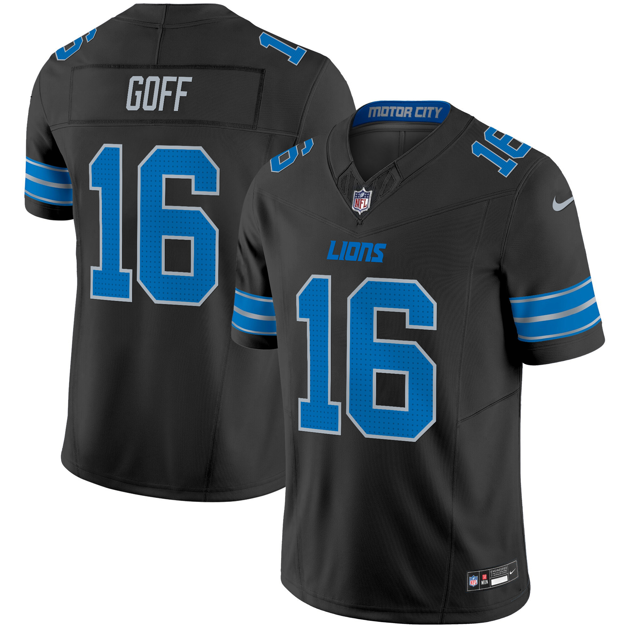 Jared Goff Men's Detroit Lions 2024 Vapor Limited Black Jersey - All Stitched