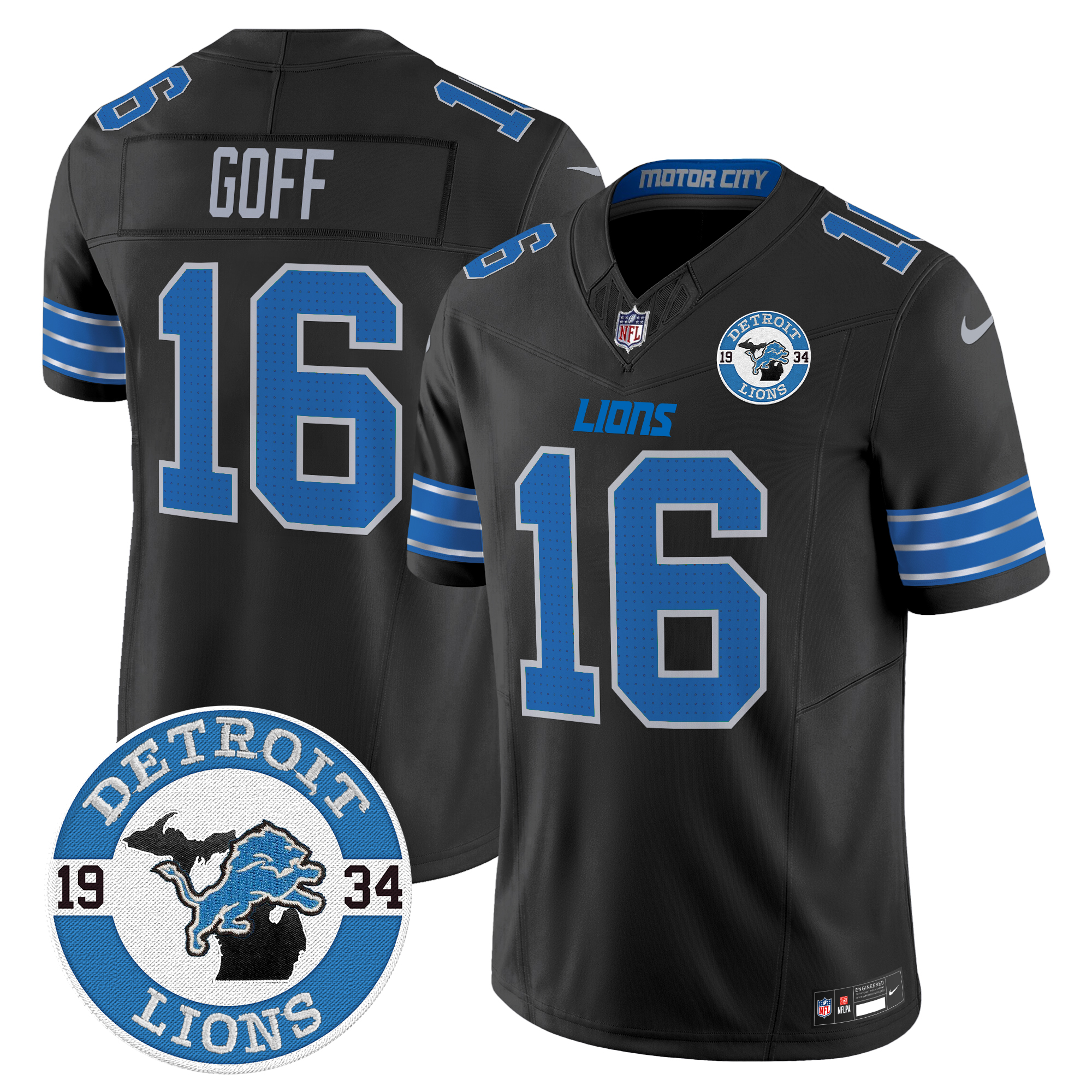 Jared Goff Men's Detroit Lions 2024 Vapor Limited Black Jersey - All Stitched