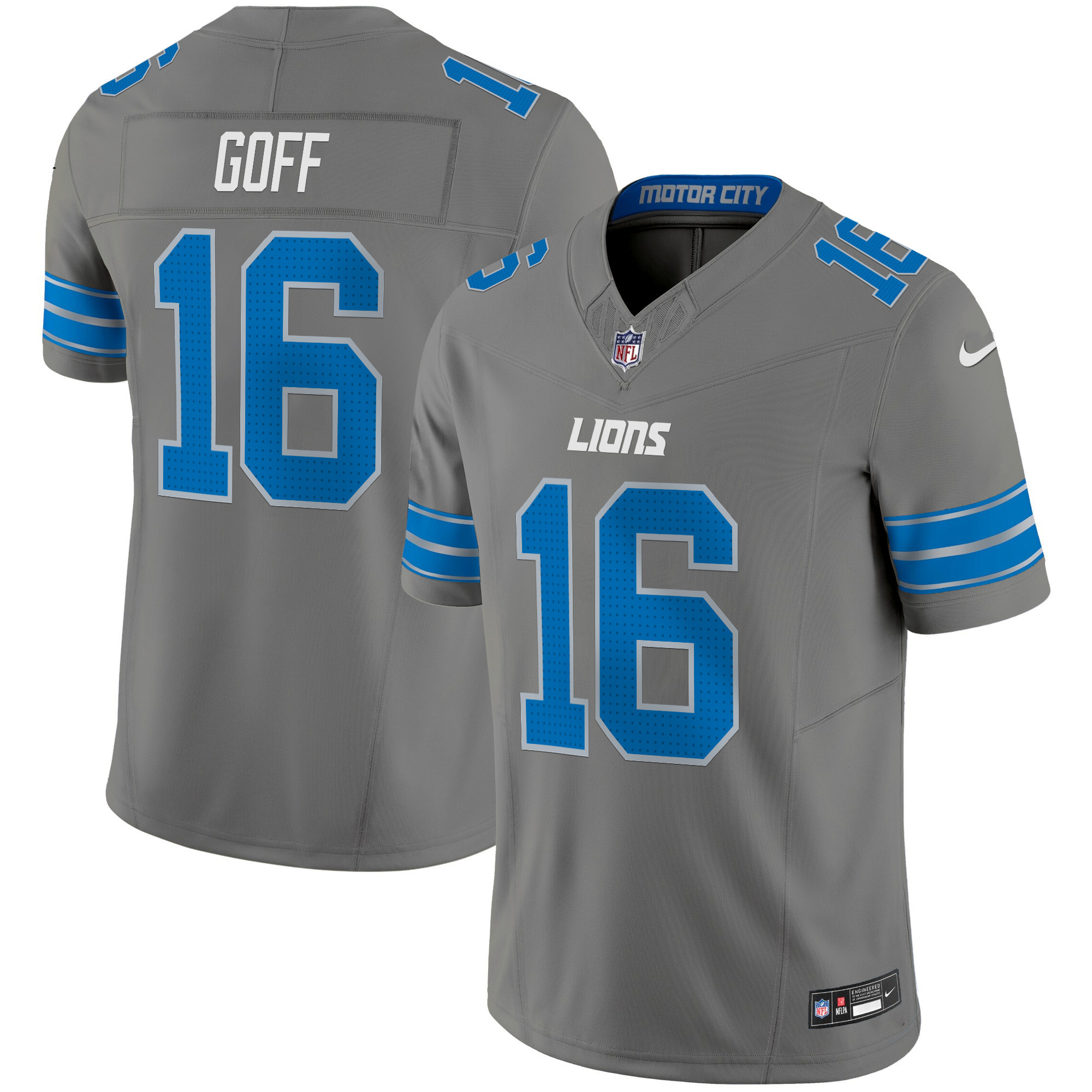 Jared Goff Men's Detroit Lions 2024 Vapor Limited Gray Jersey - All Stitched