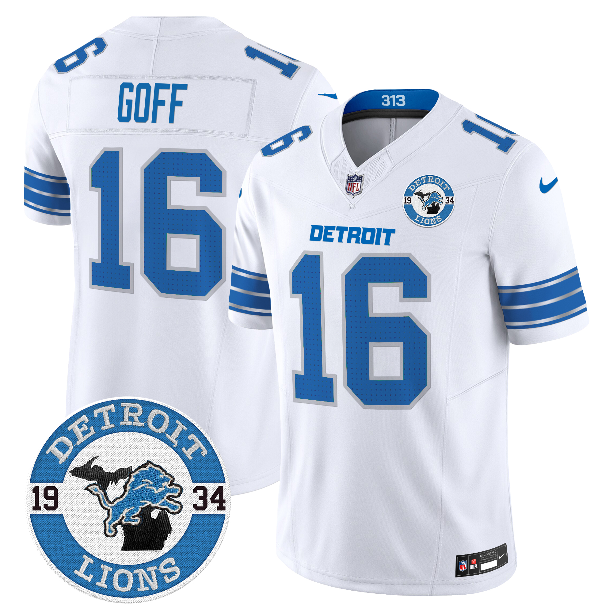 Jared Goff Men's Detroit Lions 2024 Vapor Limited White Jersey - All Stitched