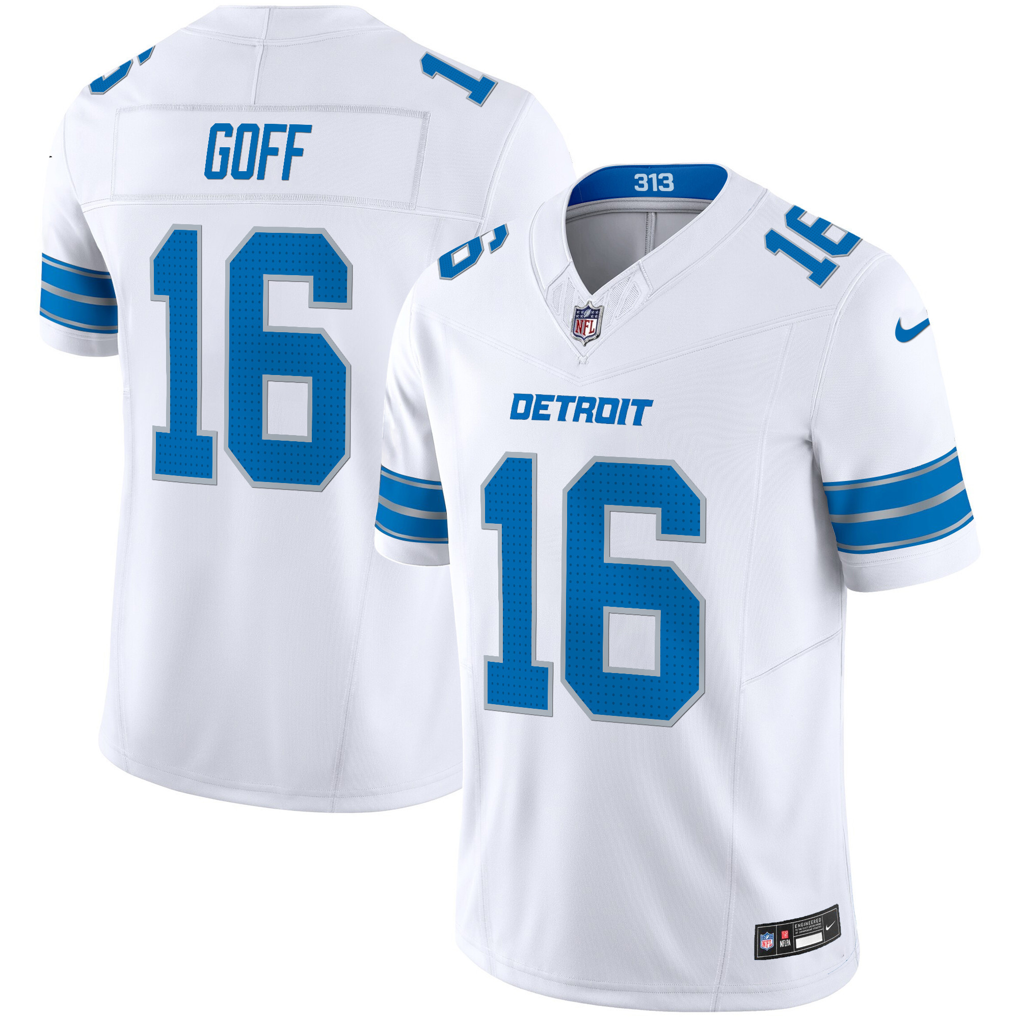 Jared Goff Men's Detroit Lions 2024 Vapor Limited White Jersey - All Stitched