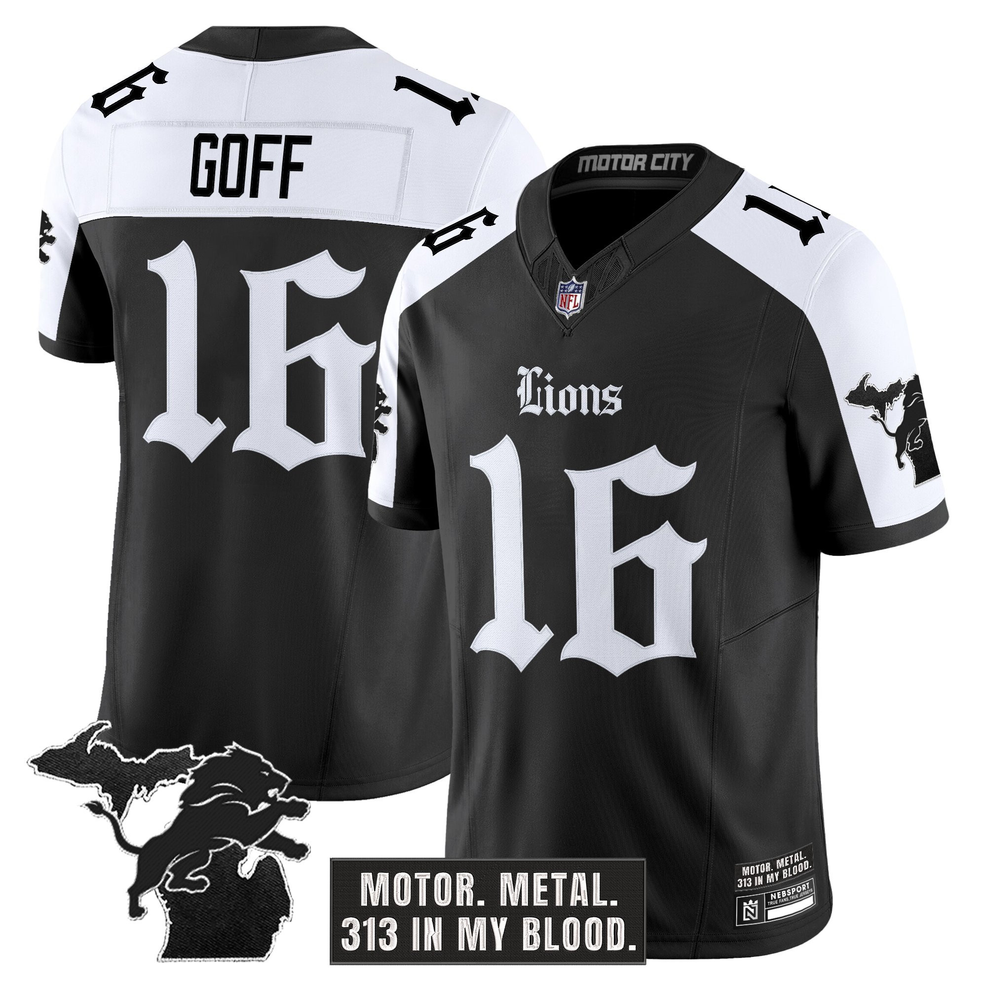 Jared Goff Men's Detroit Lions 'Gothic Motor Grit Edition' Vapor Limited Alternate Jersey - All Stitched