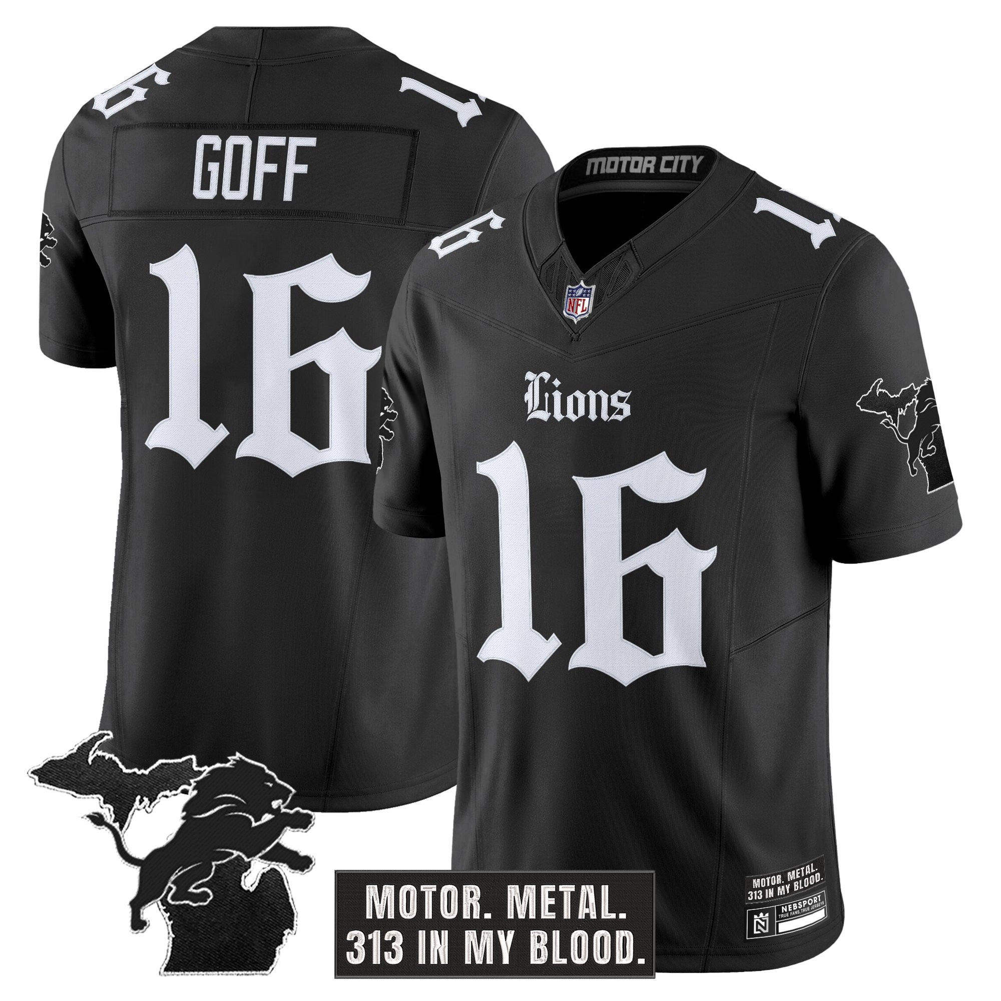 Jared Goff Men's Detroit Lions 'Gothic Motor Grit Edition' Vapor Limited Black Jersey - All Stitched