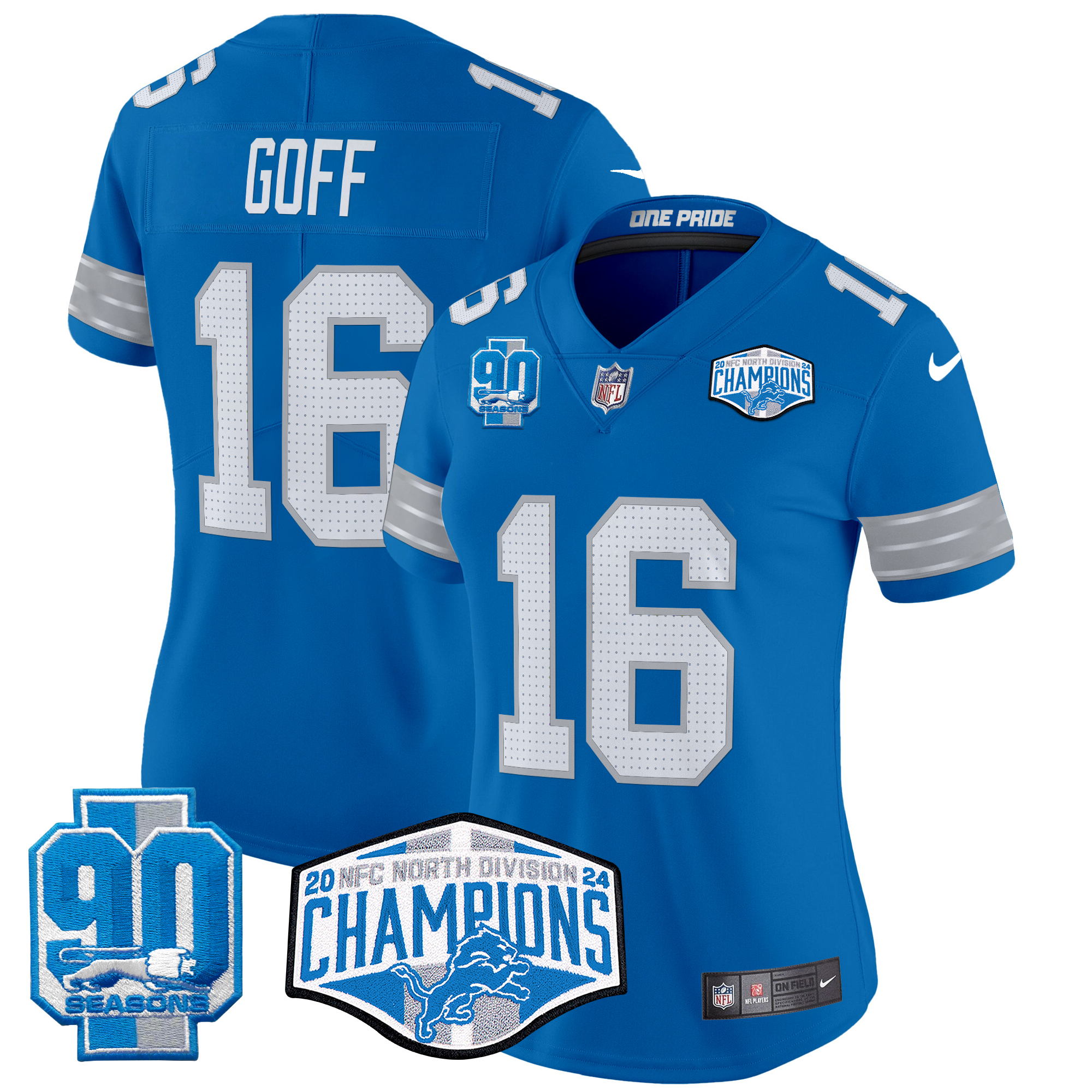 Jared Goff Women's Detroit Lions 2024 NFC North Division Champions Patch Vapor Limited Blue Jersey - All Stitched