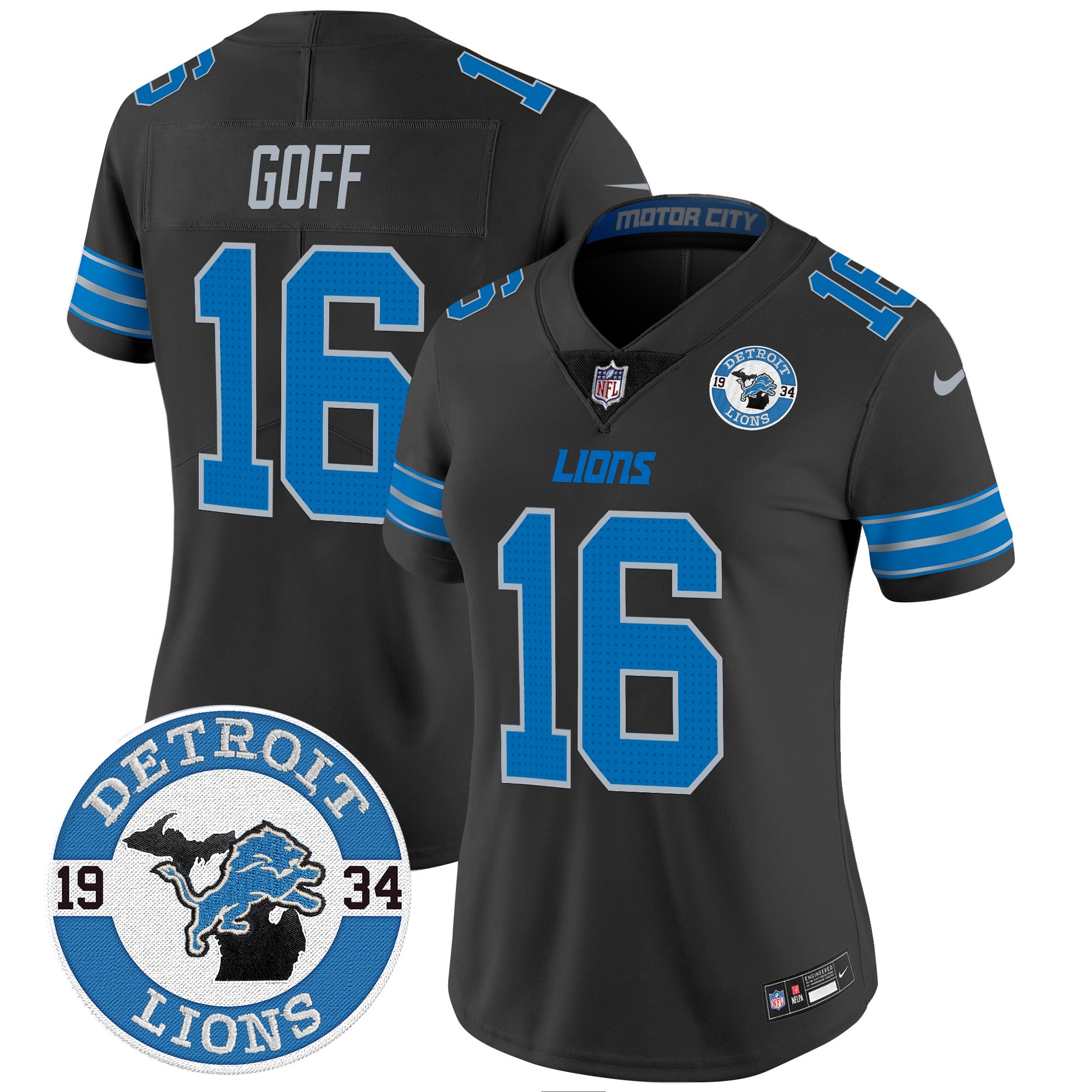 Jared Goff Women's Detroit Lions 2024 Vapor Limited Black Jersey - All Stitched