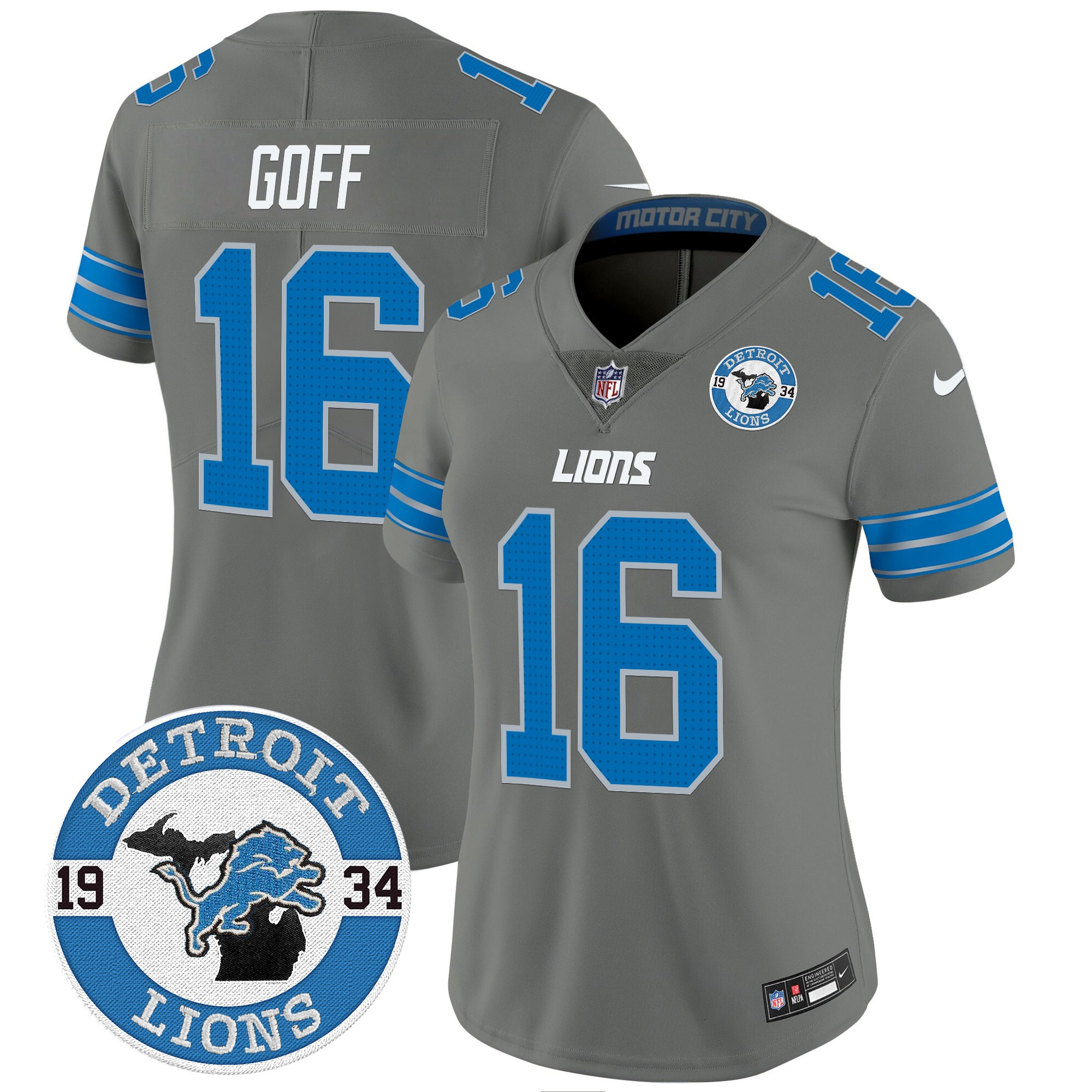 Jared Goff Women's Detroit Lions 2024 Vapor Limited Gray Jersey - All Stitched