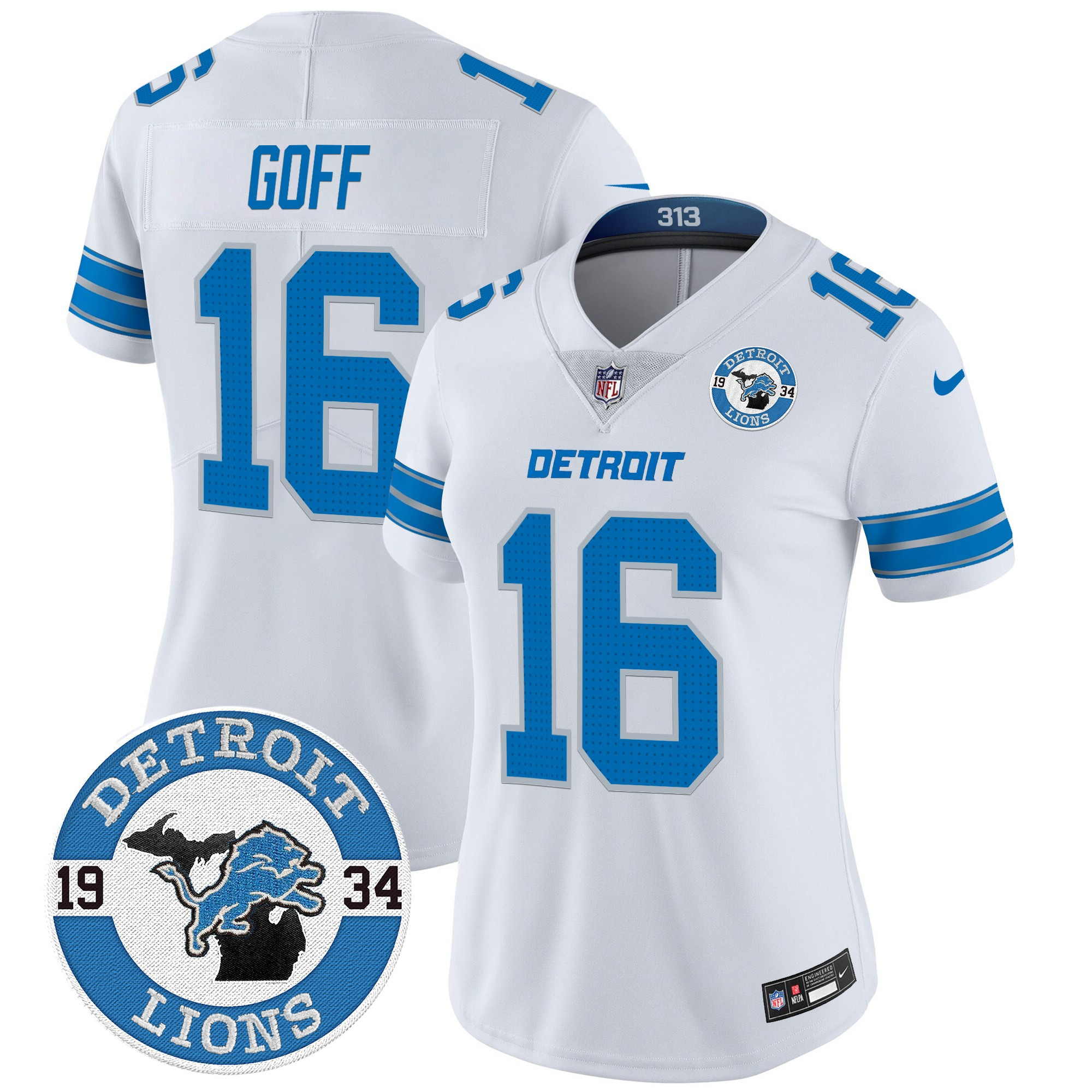 Jared Goff Women's Detroit Lions 2024 Vapor Limited White Jersey - All Stitched