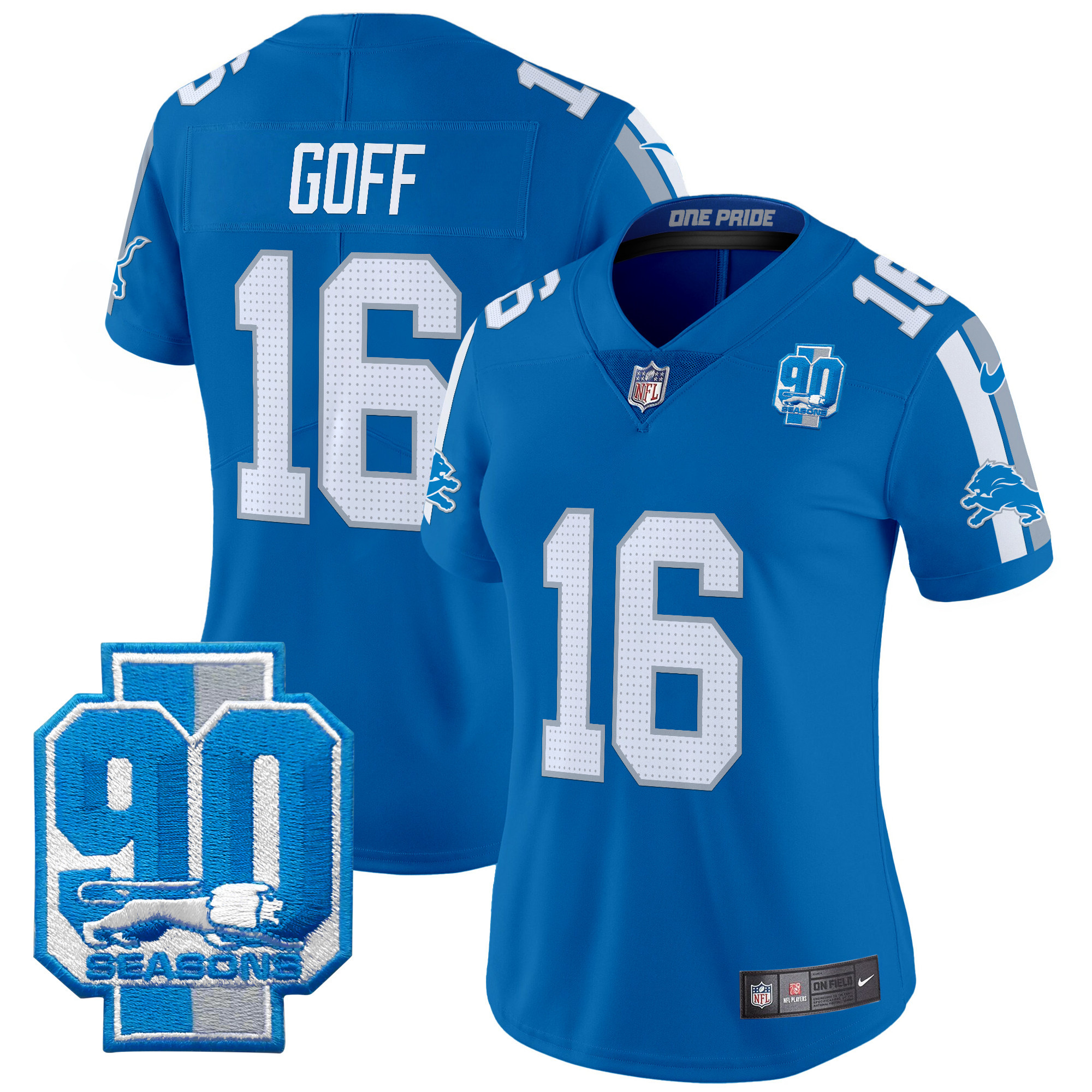 Jared Goff Women's Detroit Lions 90th Year Patch Vapor Limited Blue Jersey - All Stitched