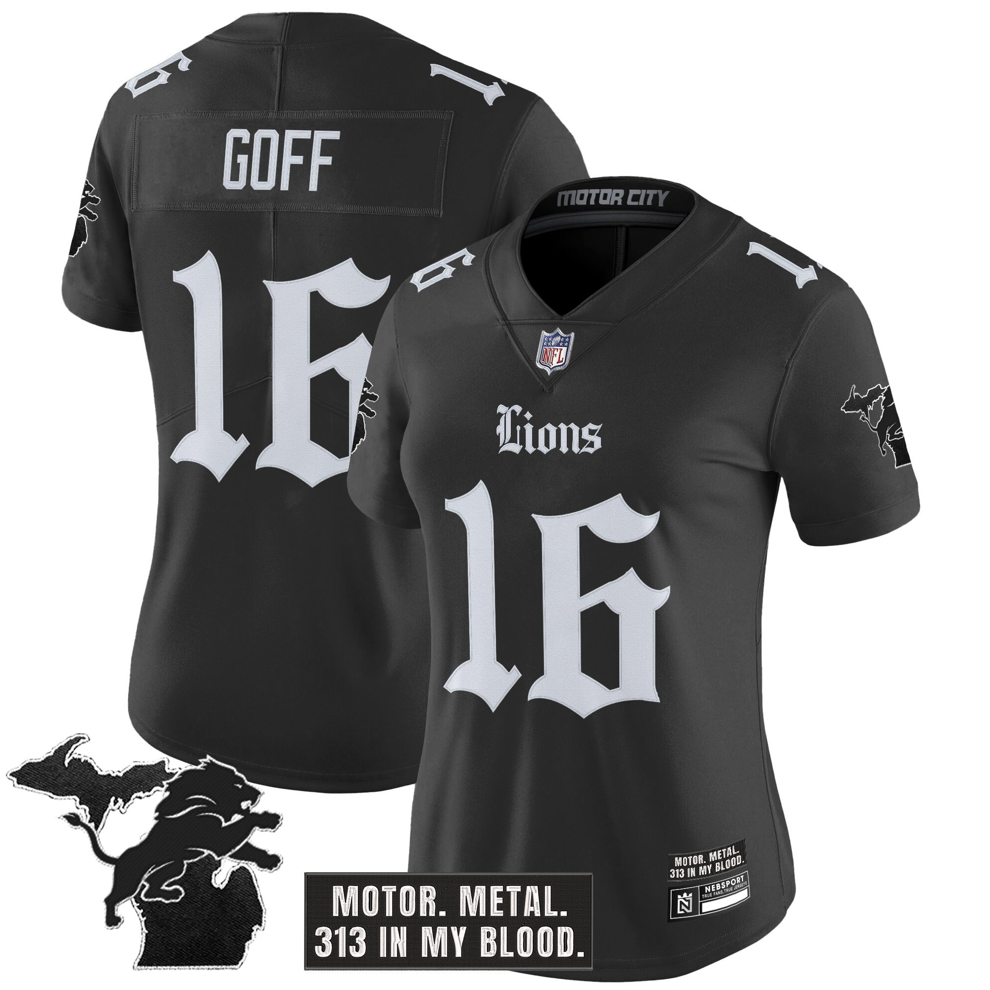 Jared Goff Women's Detroit Lions 'Gothic Motor Grit Edition' Vapor Limited Black Jersey - All Stitched