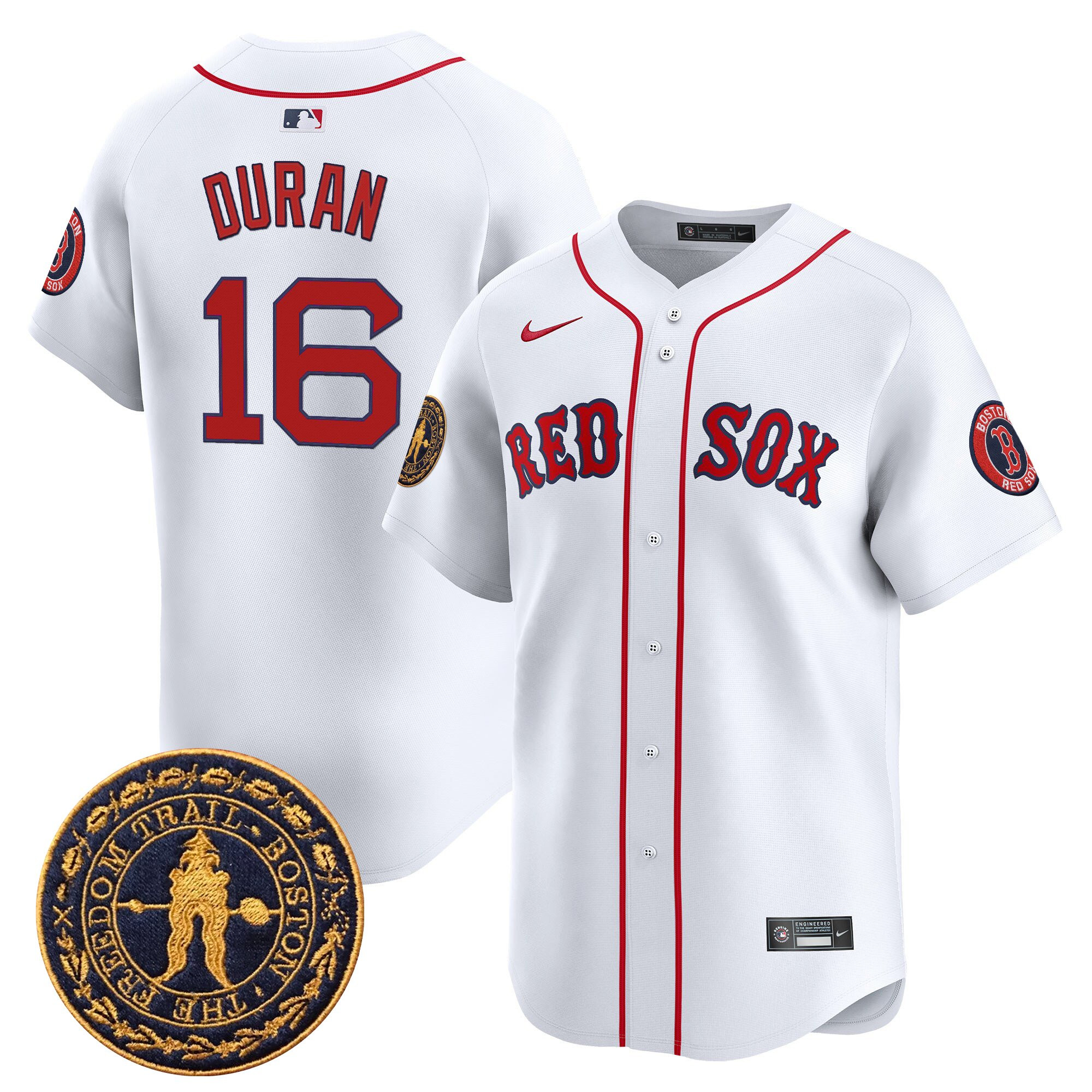 Jarren Duran Men's Boston Red Sox Freedom Trail Patch Vapor Premier Limited White Jersey - All Stitched