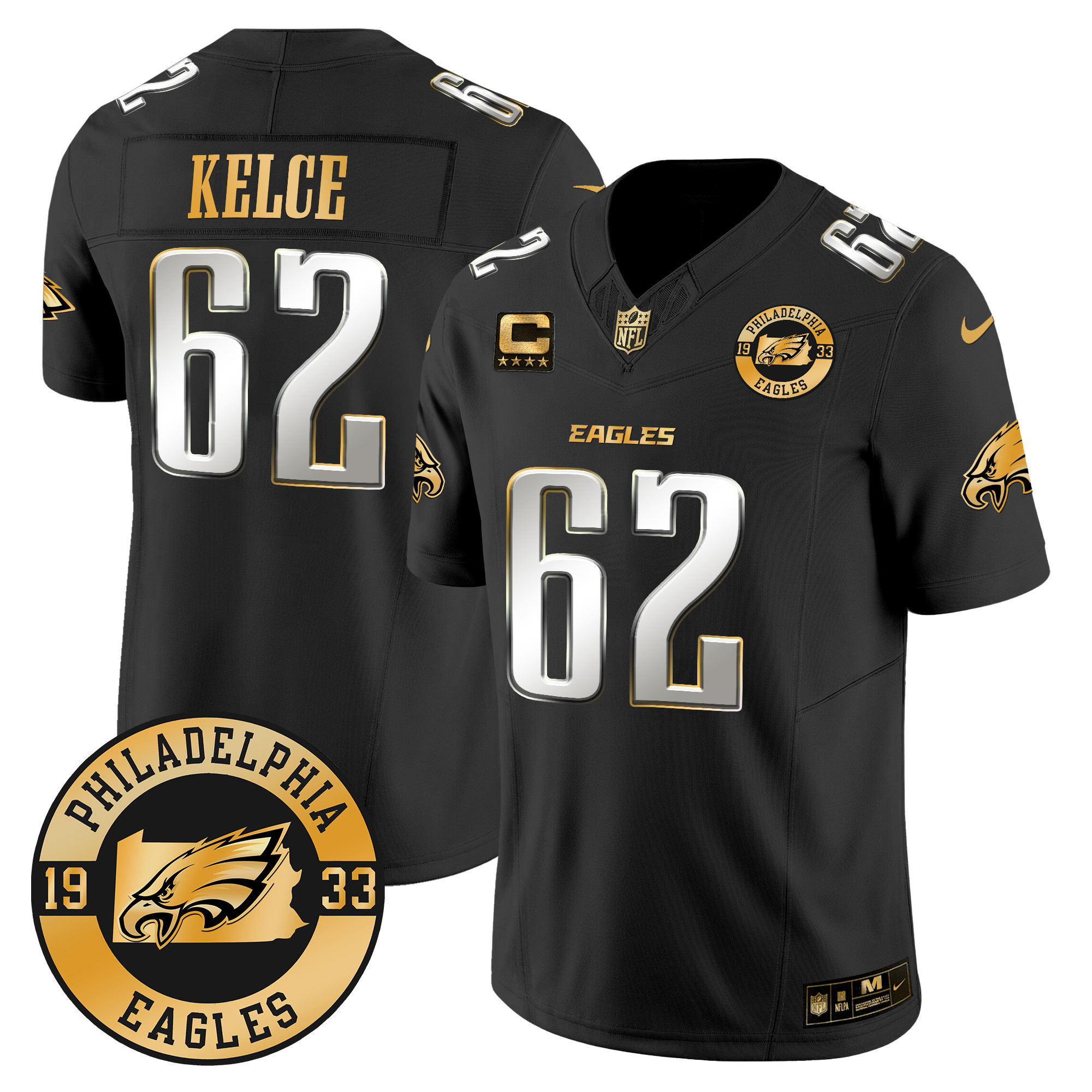 Jason Kelce Men's Philadelphia Eagles 2024 Gold Vapor Limited Black Limited Jersey - All Stitched