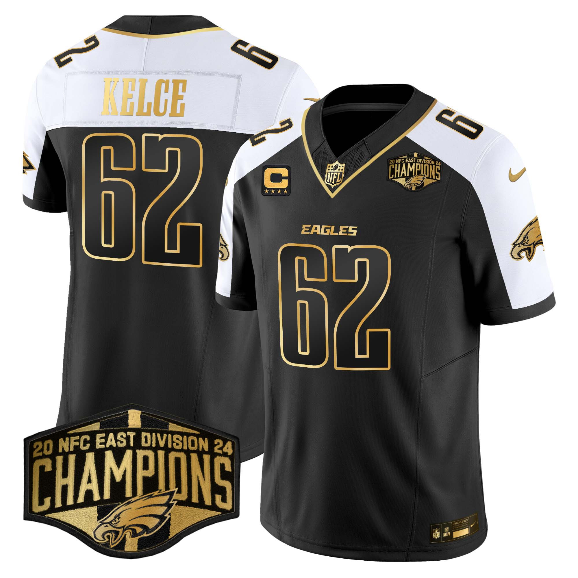 Jason Kelce Men's Philadelphia Eagles 2024 NFC East Division Champions Gold Vapor Limited Alternate Jersey - All Stitched