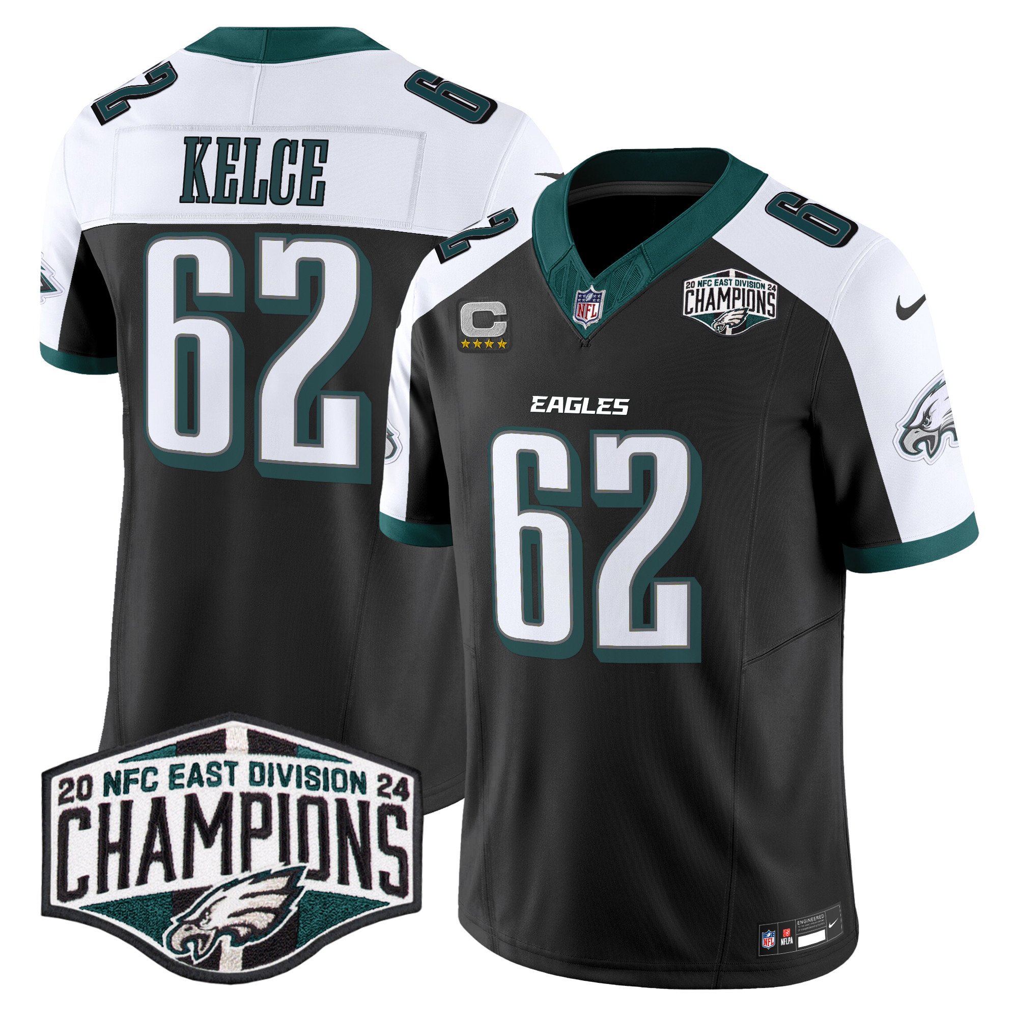 Jason Kelce Men's Philadelphia Eagles 2024 NFC East Division Champions Vapor Limited Black Alternate Jersey - All Stitched