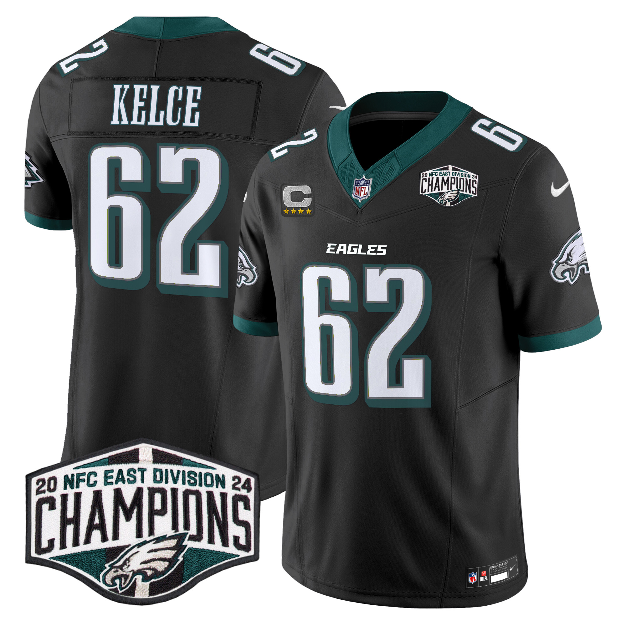 Jason Kelce Men's Philadelphia Eagles 2024 NFC East Division Champions Vapor Limited Black Jersey - All Stitched