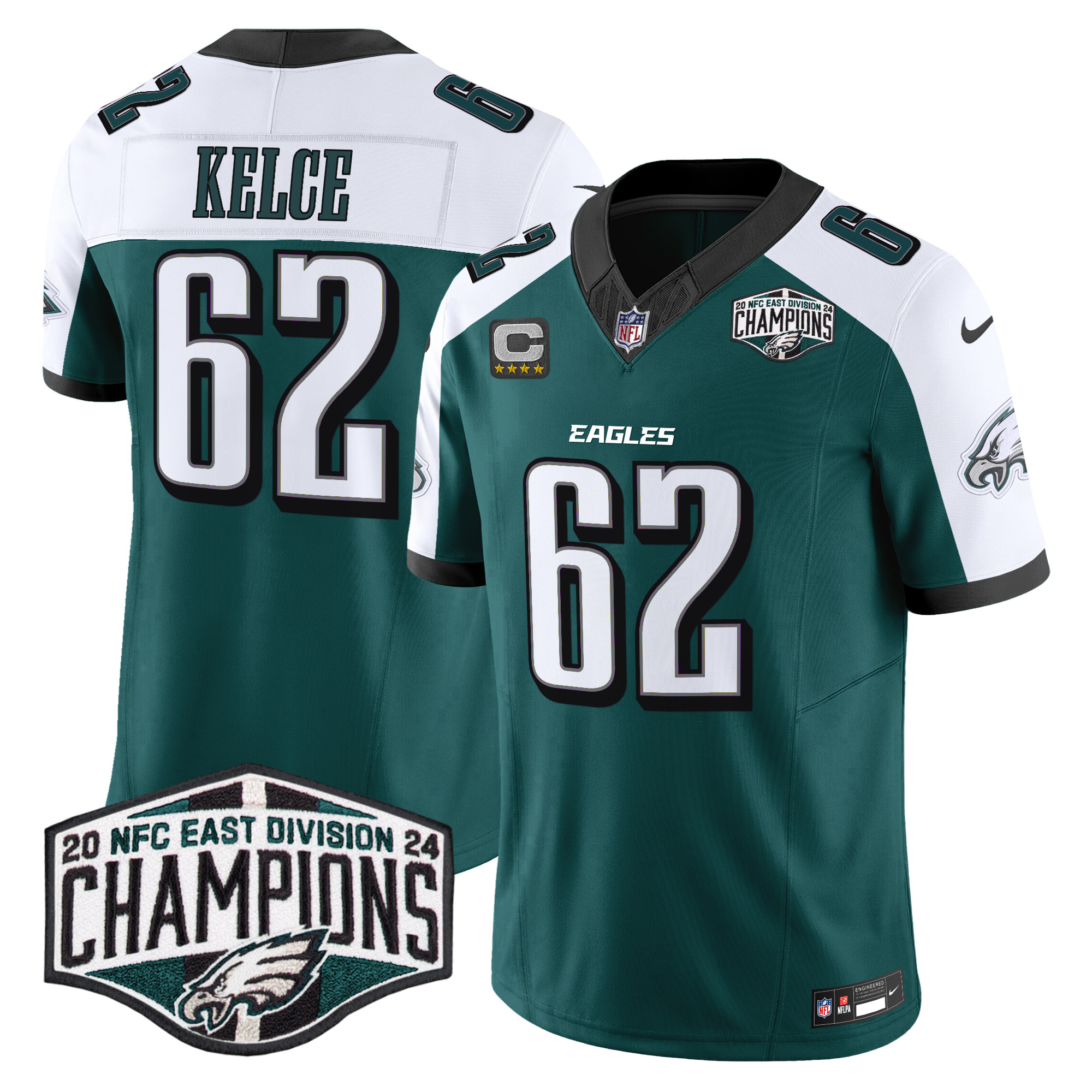 Jason Kelce Men's Philadelphia Eagles 2024 NFC East Division Champions Vapor Limited Green Alternate Jersey - All Stitched