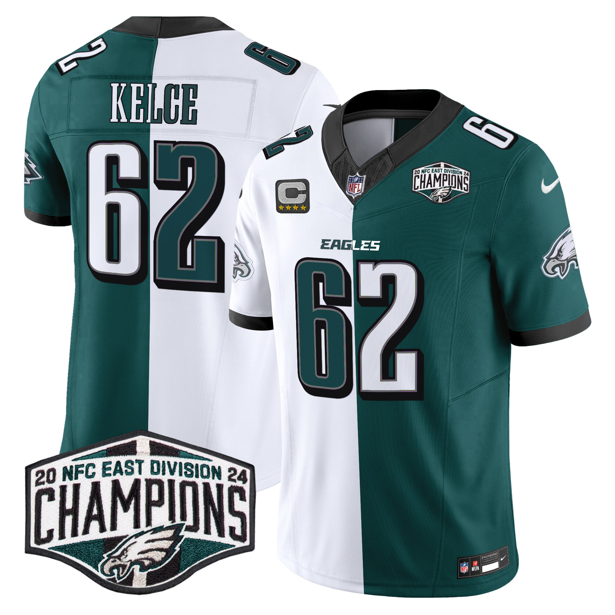 Jason Kelce Men's Philadelphia Eagles 2024 NFC East Division Champions Vapor Limited Split Jersey - All Stitched
