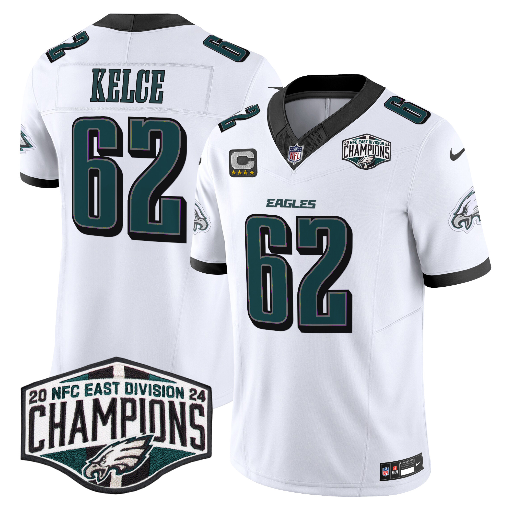 Jason Kelce Men's Philadelphia Eagles 2024 NFC East Division Champions Vapor Limited White Jersey - All Stitched