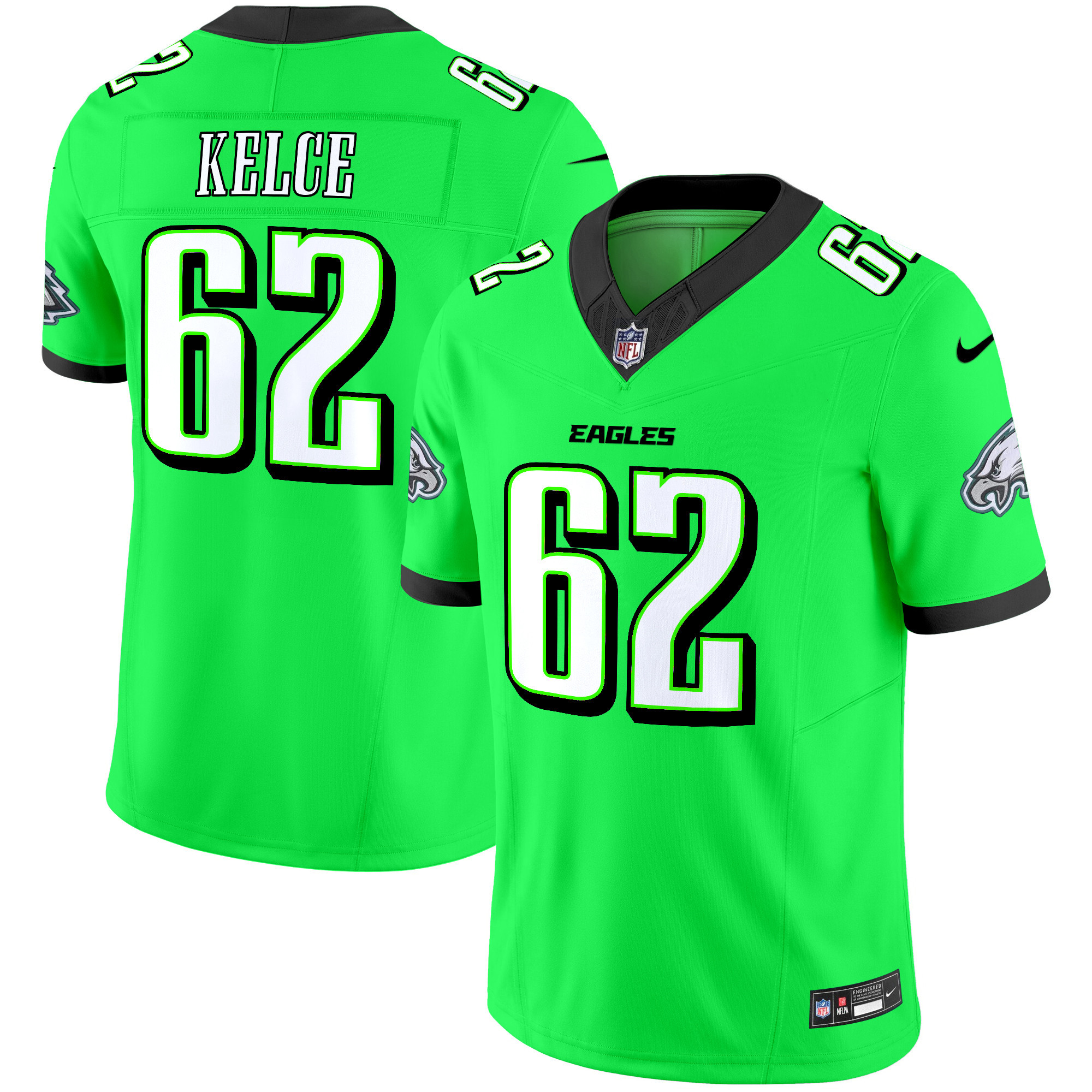 Jason Kelce Men's Philadelphia Eagles 2024 Practice Vapor Limited Green Neon Jersey - All Stitched