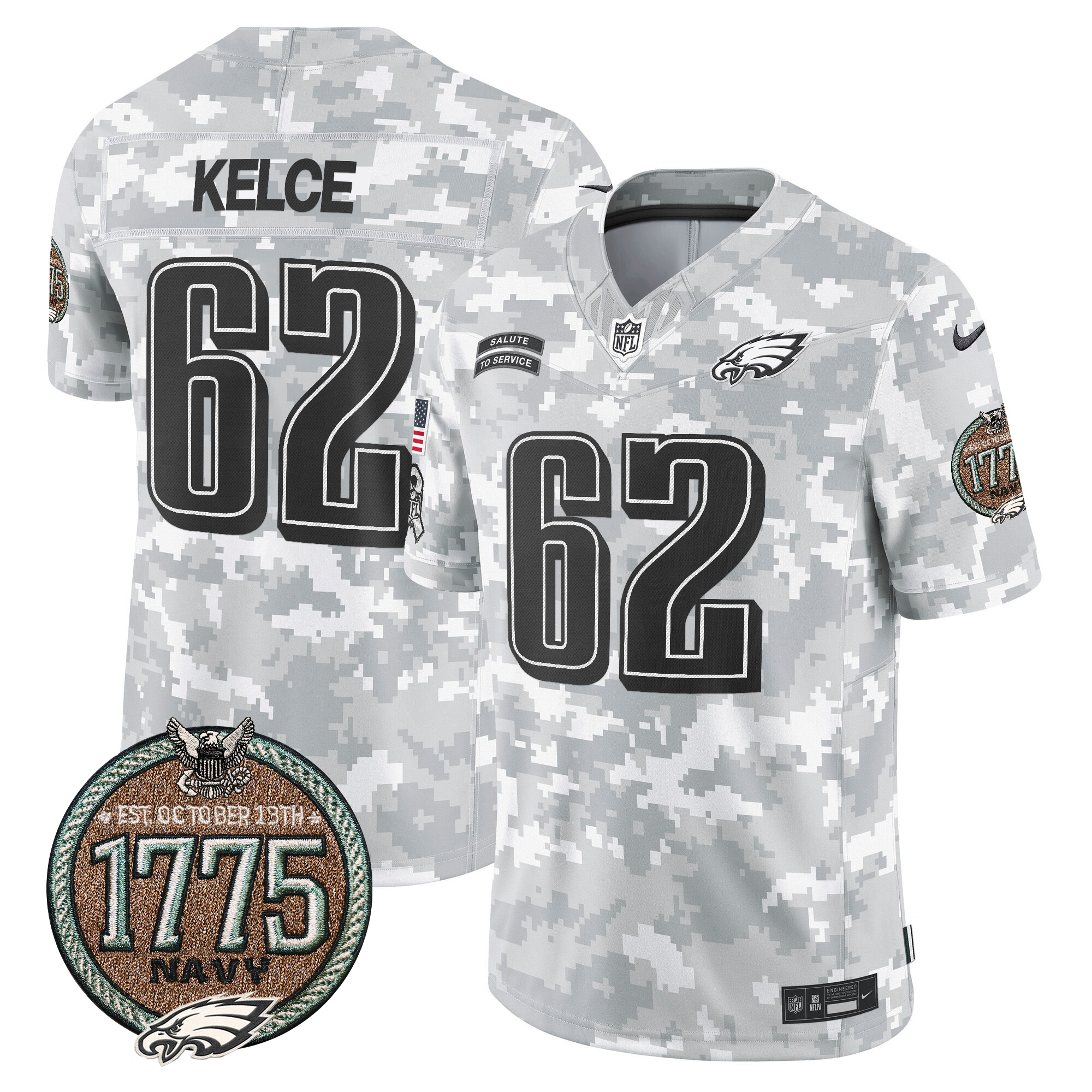 Jason Kelce Men's Philadelphia Eagles 2024 Salute to Service Establishment Year Patch Vapor Limited Navy Jersey - All Stitched