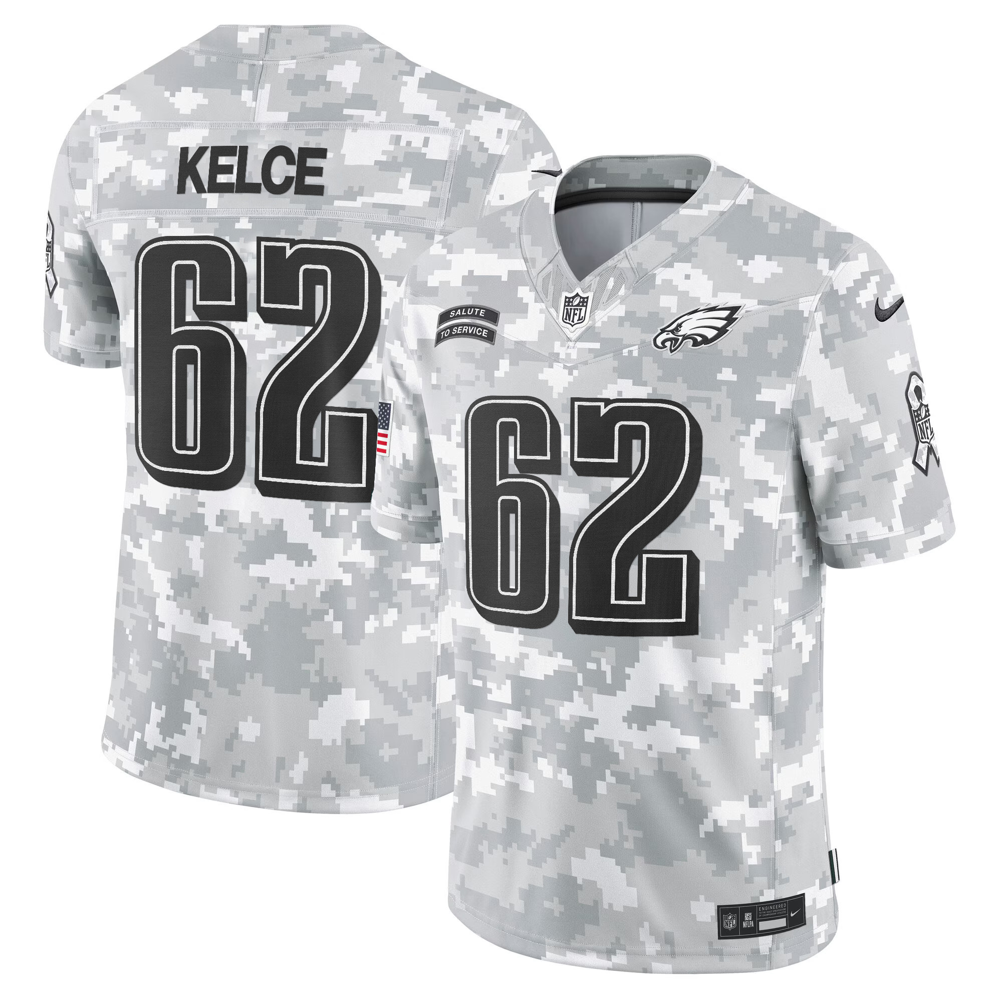 Jason Kelce Men's Philadelphia Eagles 2024 Salute to Service Vapor Limited Arctic Camo Jersey - All Stitched