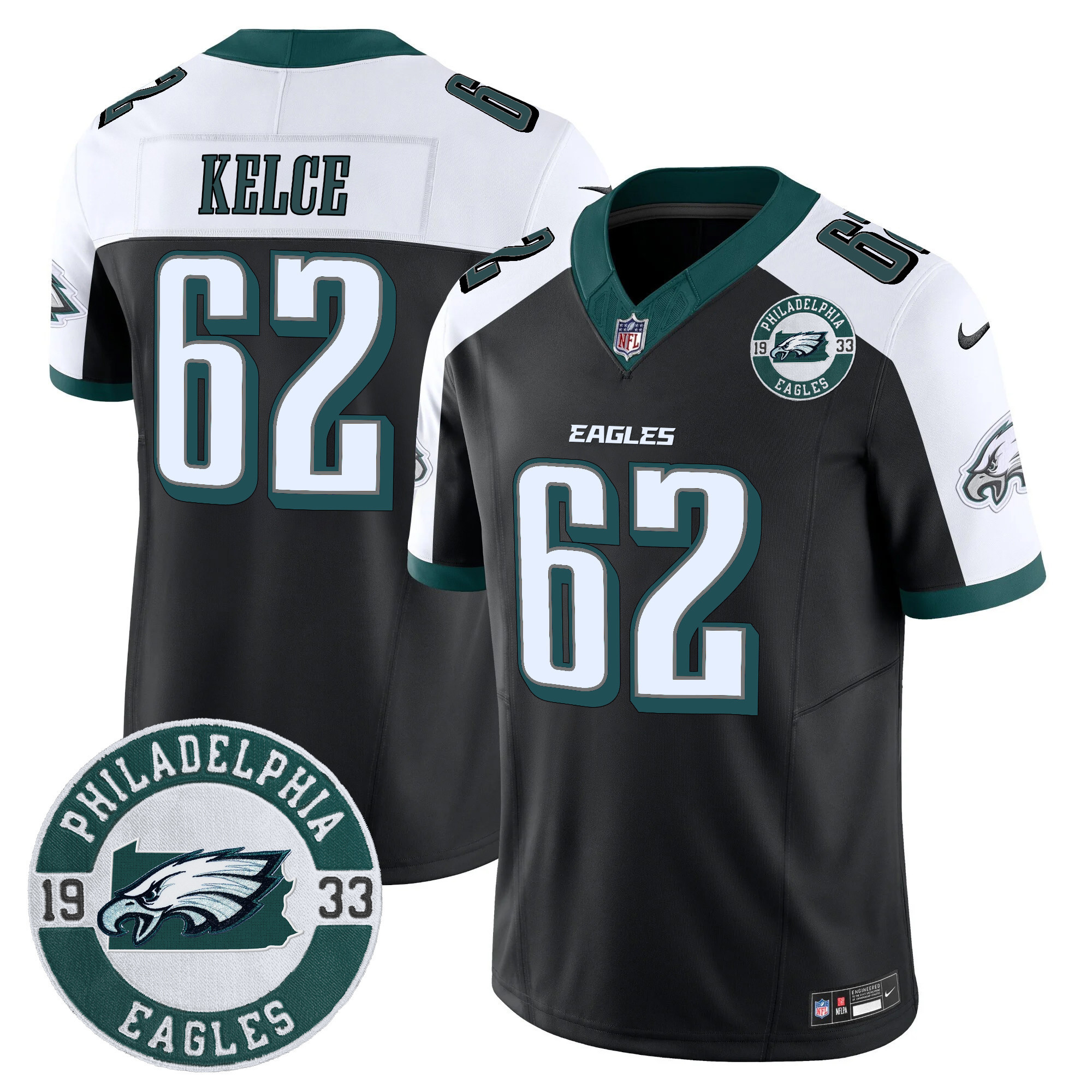 Jason Kelce Men's Philadelphia Eagles 2024 Vapor Limited Black Alternate Jersey - All Stitched