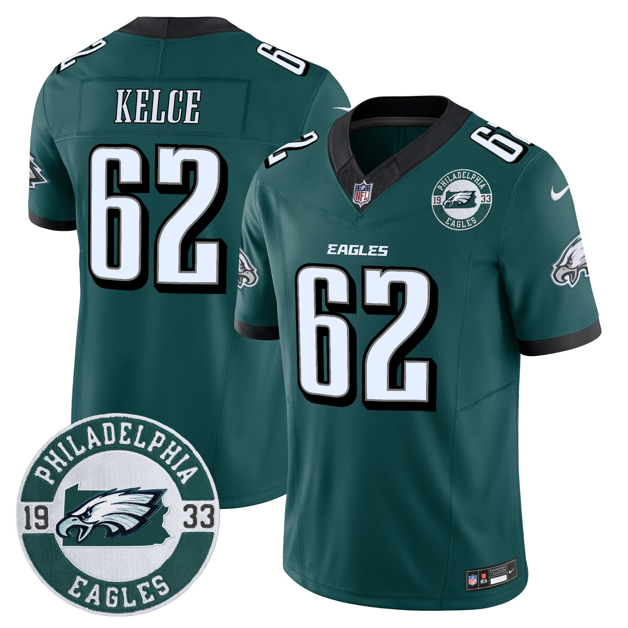 Jason Kelce Men's Philadelphia Eagles 2024 Vapor Limited Midnight Green Jersey - All Stitched