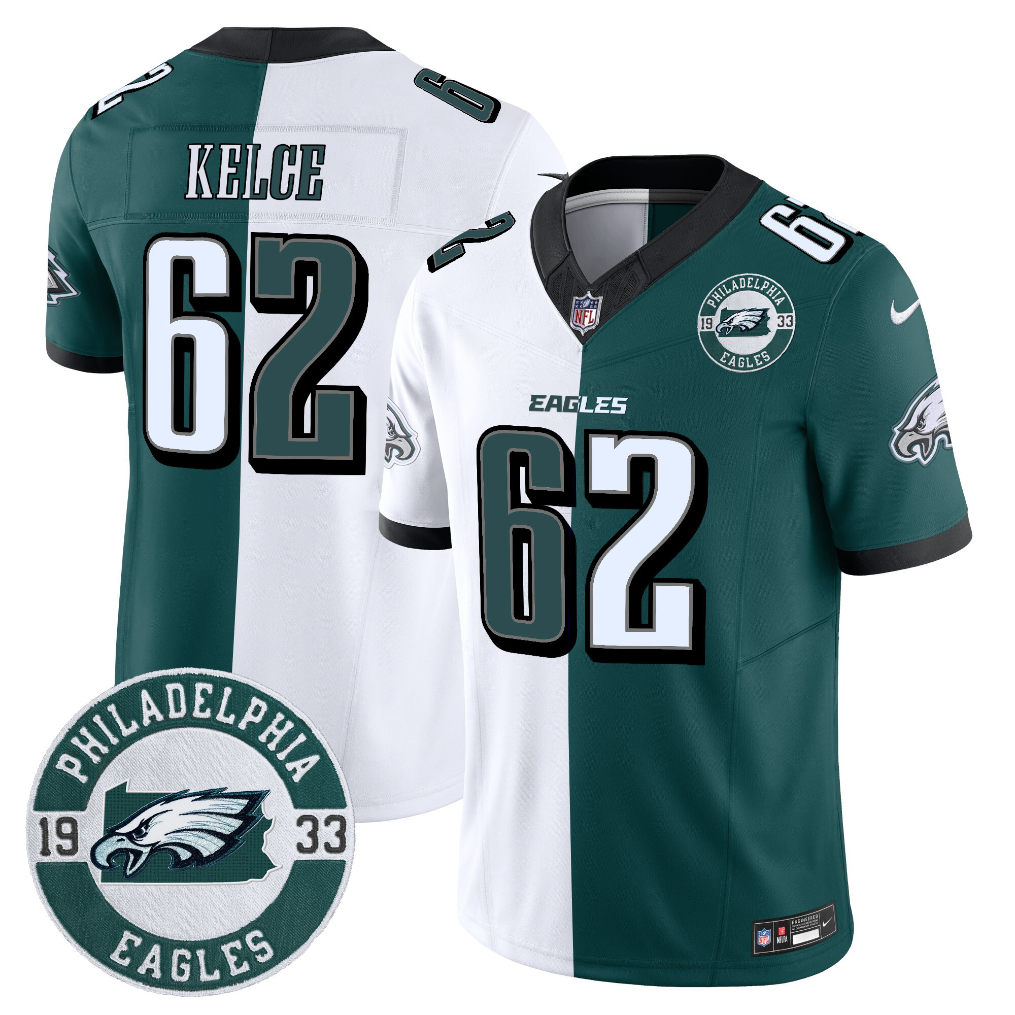Jason Kelce Men's Philadelphia Eagles 2024 Vapor Limited Split Jersey - All Stitched