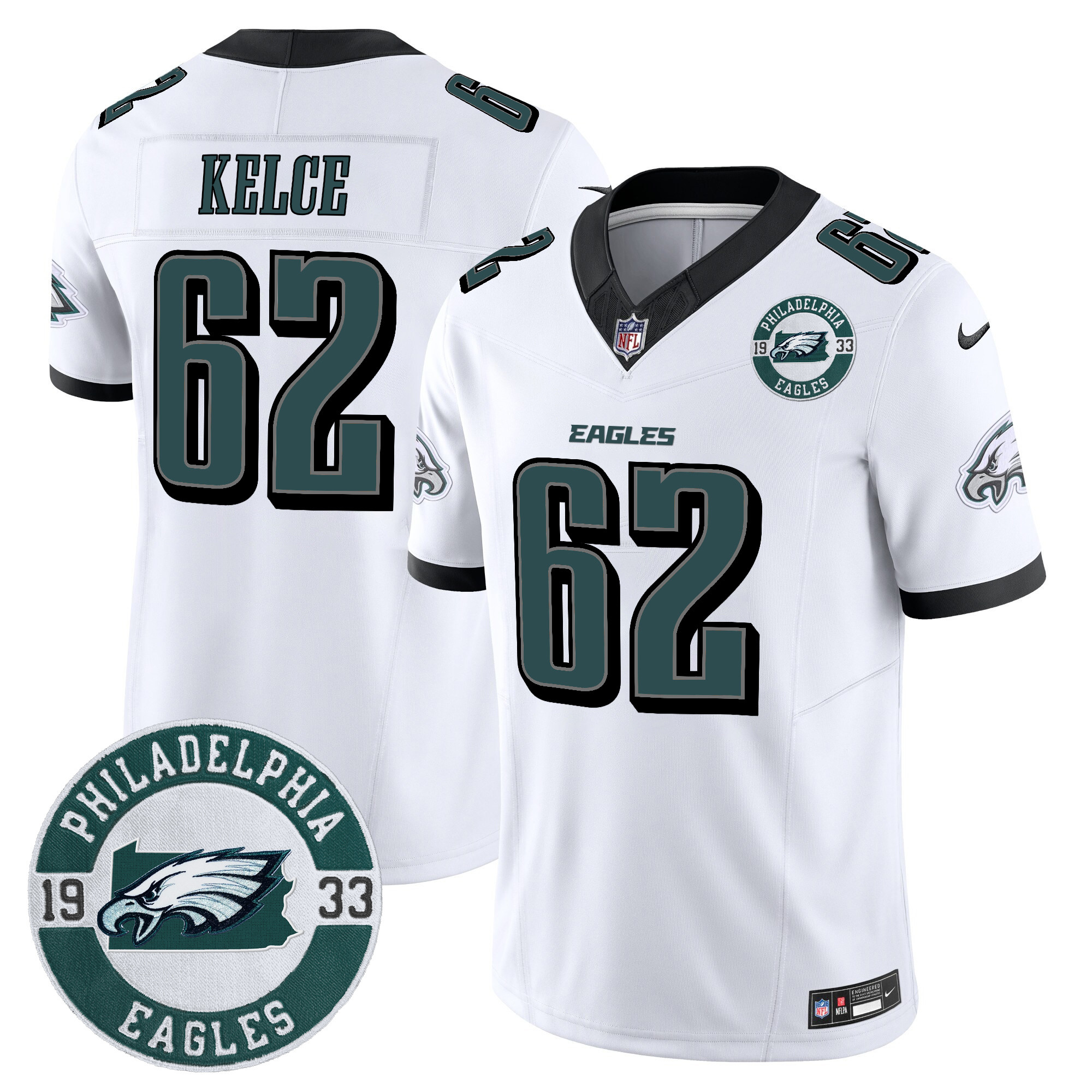 Jason Kelce Men's Philadelphia Eagles 2024 Vapor Limited White Jersey - All Stitched