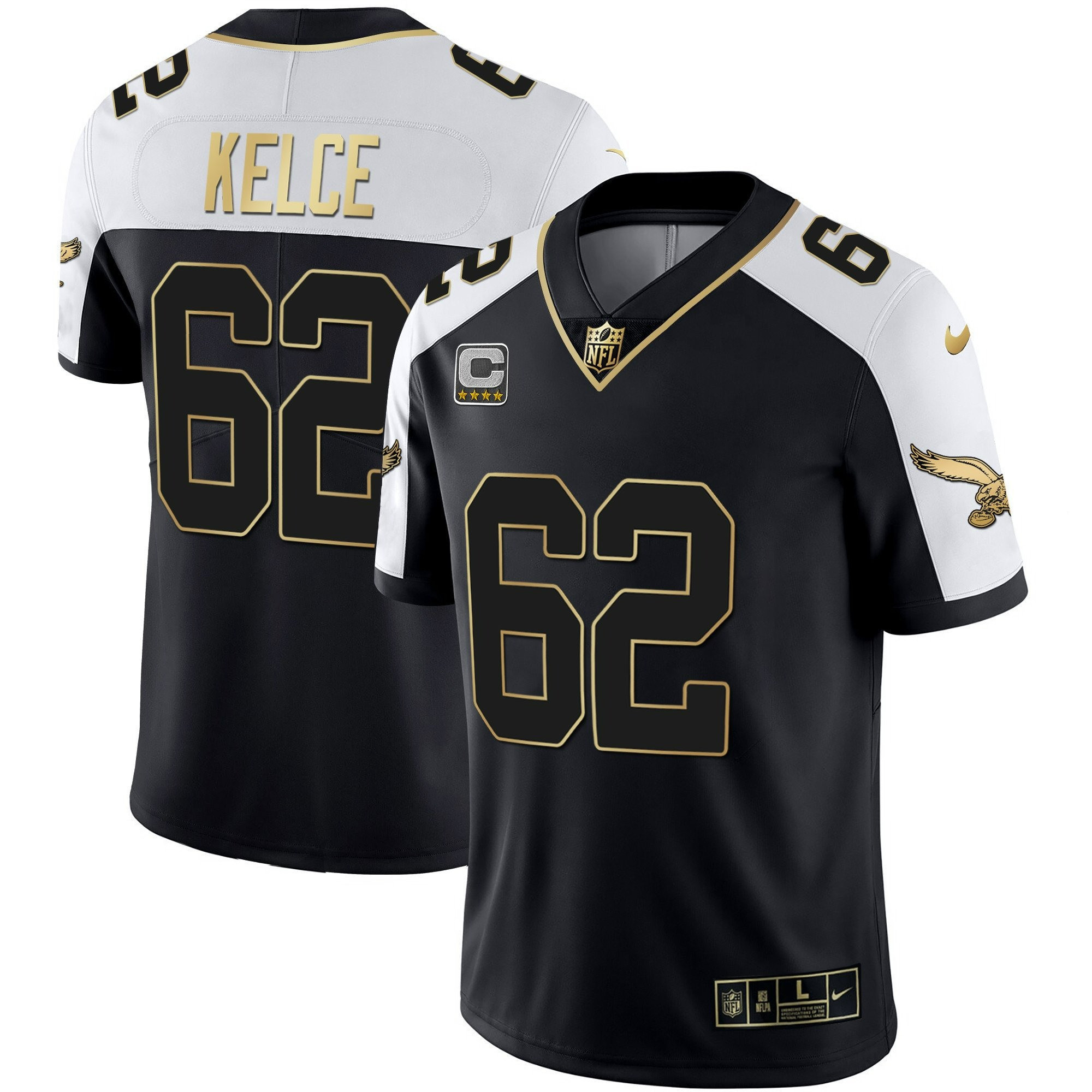 Jason Kelce Men's Philadelphia Eagles Alternate Kelly Green & Gold Black Gold Jersey - All Stitched