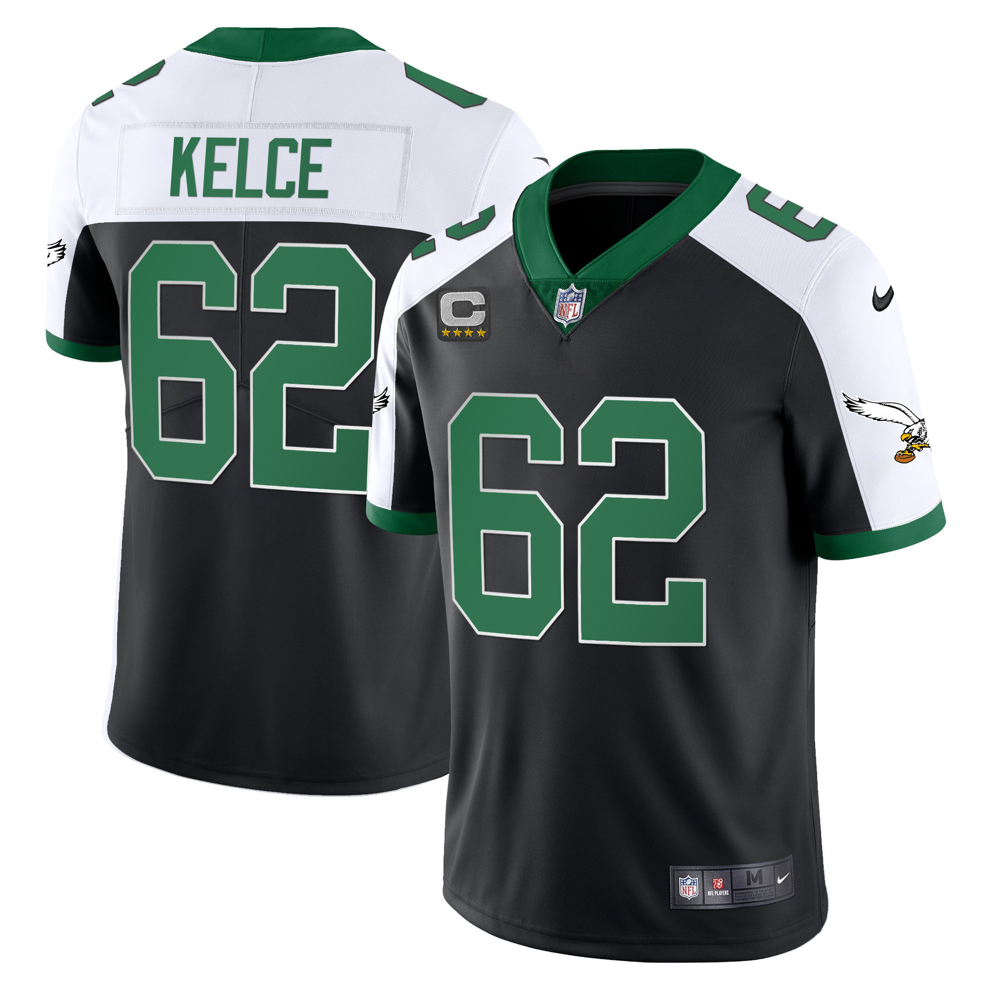 Jason Kelce Men's Philadelphia Eagles Alternate Kelly Green & Gold Black Jersey - All Stitched