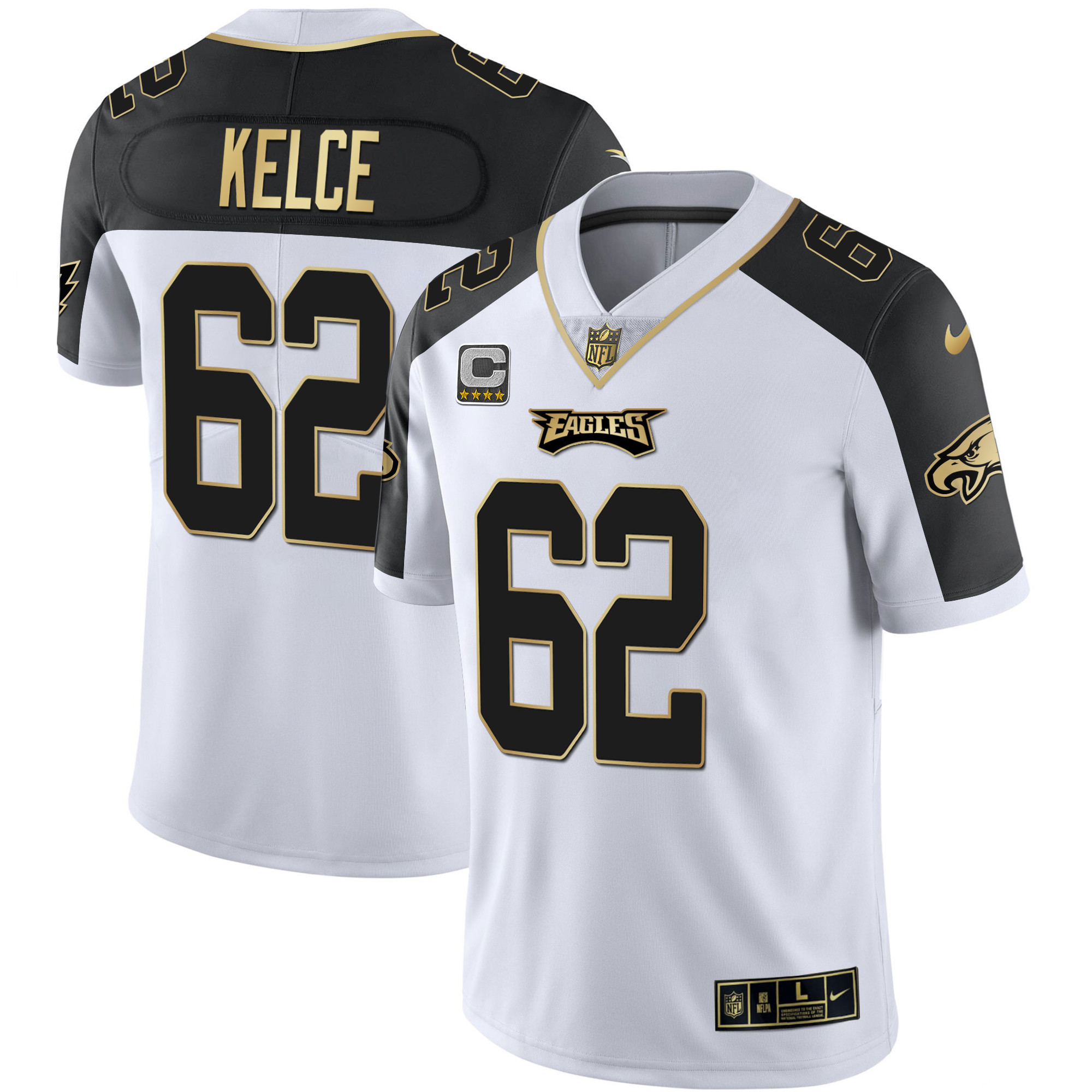 Jason Kelce Men's Philadelphia Eagles Alternate Vapor Black Gold Limited - All Stitched Black Inverted Jersey - All Stitched