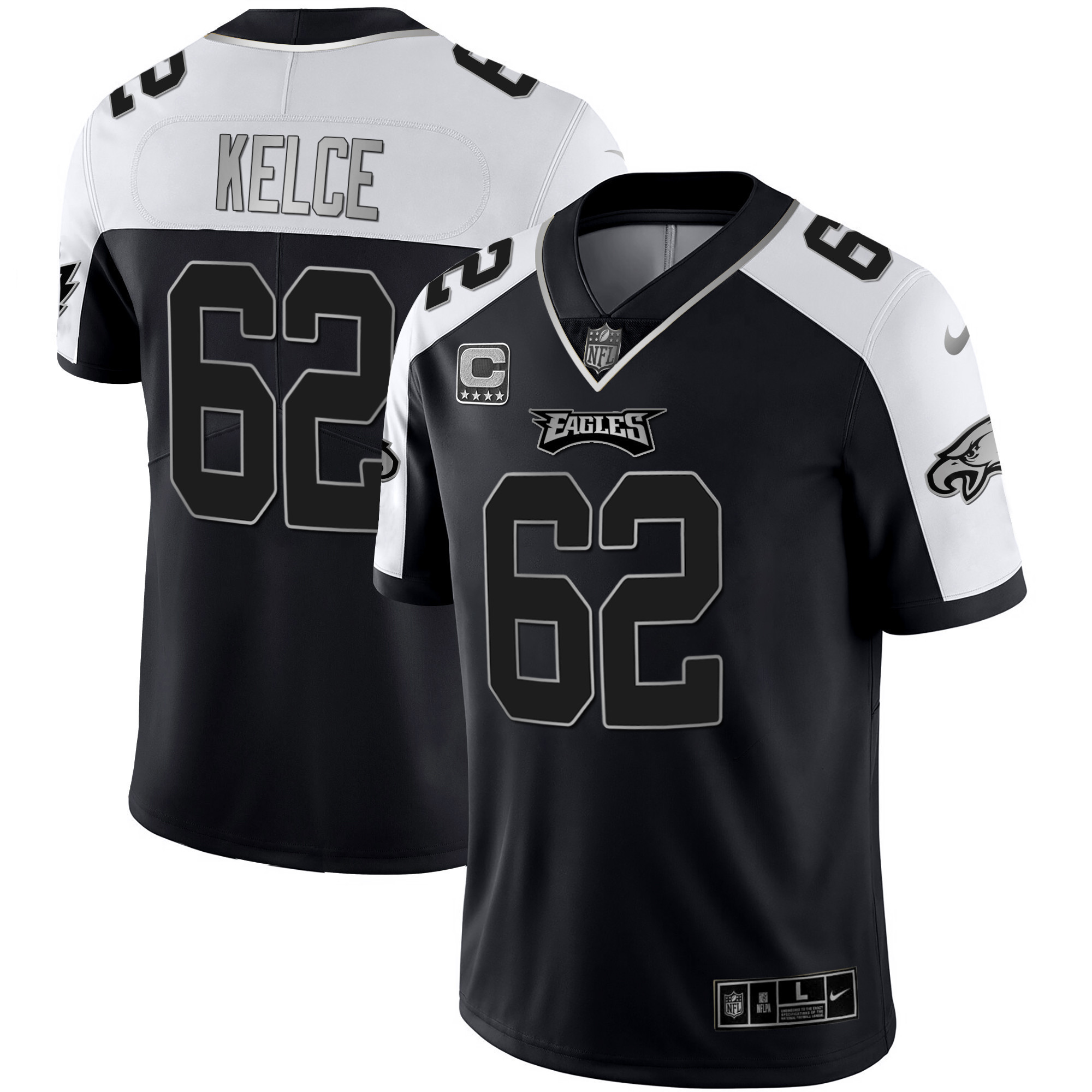 Jason Kelce Men's Philadelphia Eagles Alternate Vapor Black Gold Limited - All Stitched Black Silver Jersey - All Stitched
